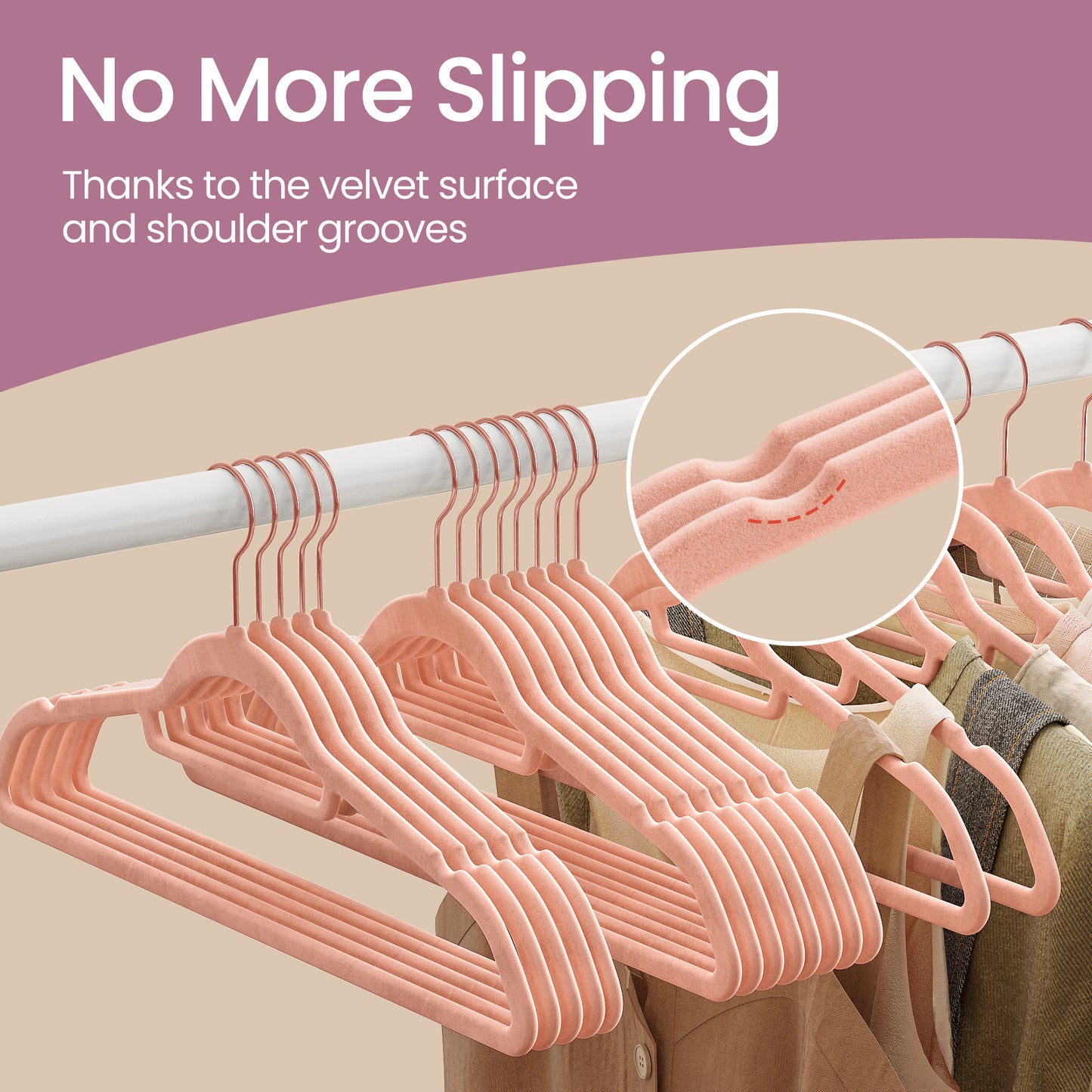 50-Pack Velvet Hangers with 360° Swivel Hooks, Non-Slip & Slim Design for Coats, Shirts, Dresses, Pants, Ties, Rose Gold, Coral Pink