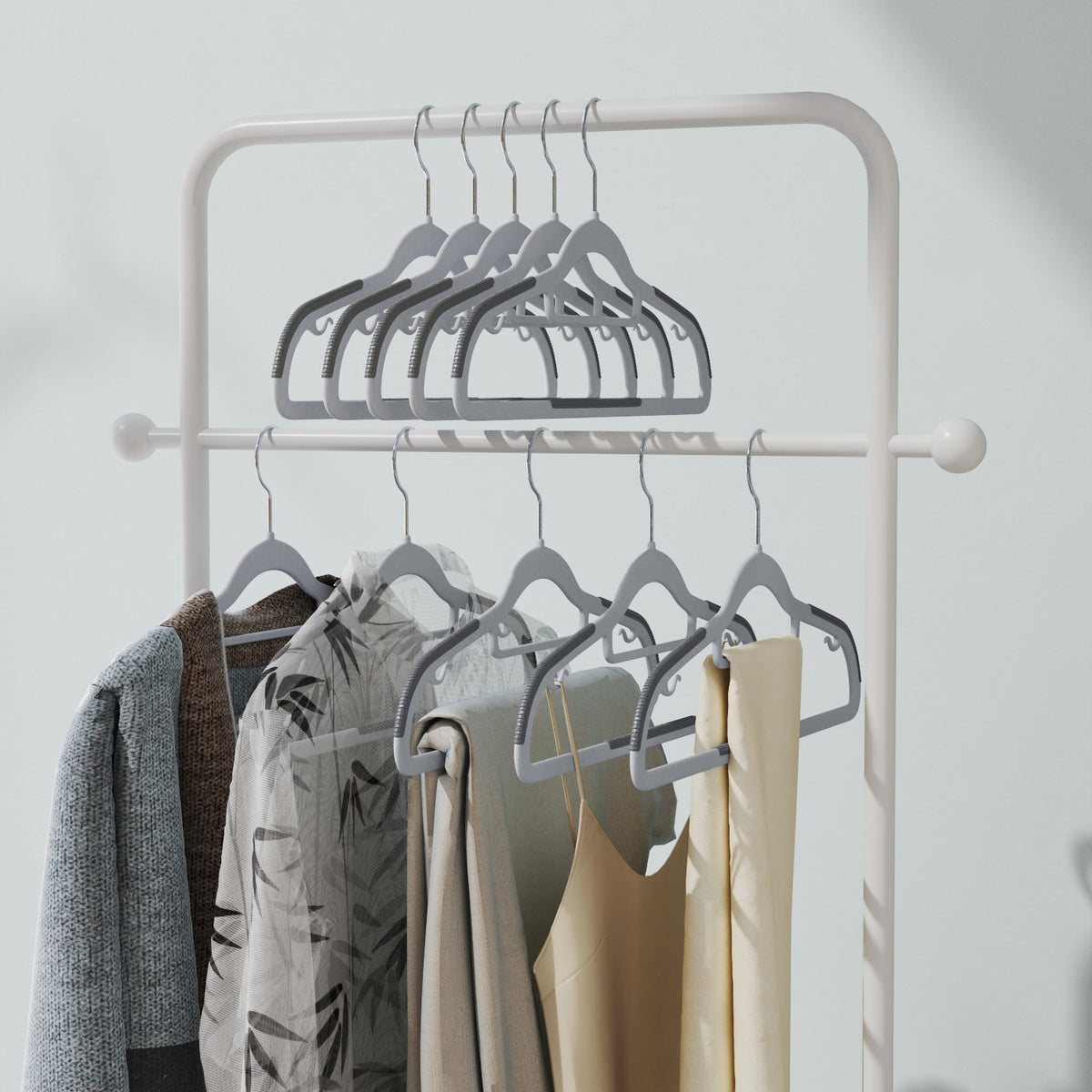 LEDREM Set of 60 Coat Hangers, Slim Steel,ABS Plastic Clothes Hangers for Wardrobe, Space Saving, Gray