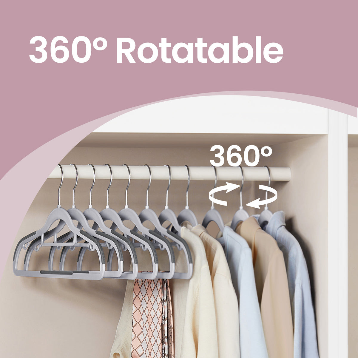 LEDREM Set of 60 Coat Hangers, Slim Steel,ABS Plastic Clothes Hangers for Wardrobe, Space Saving, Gray