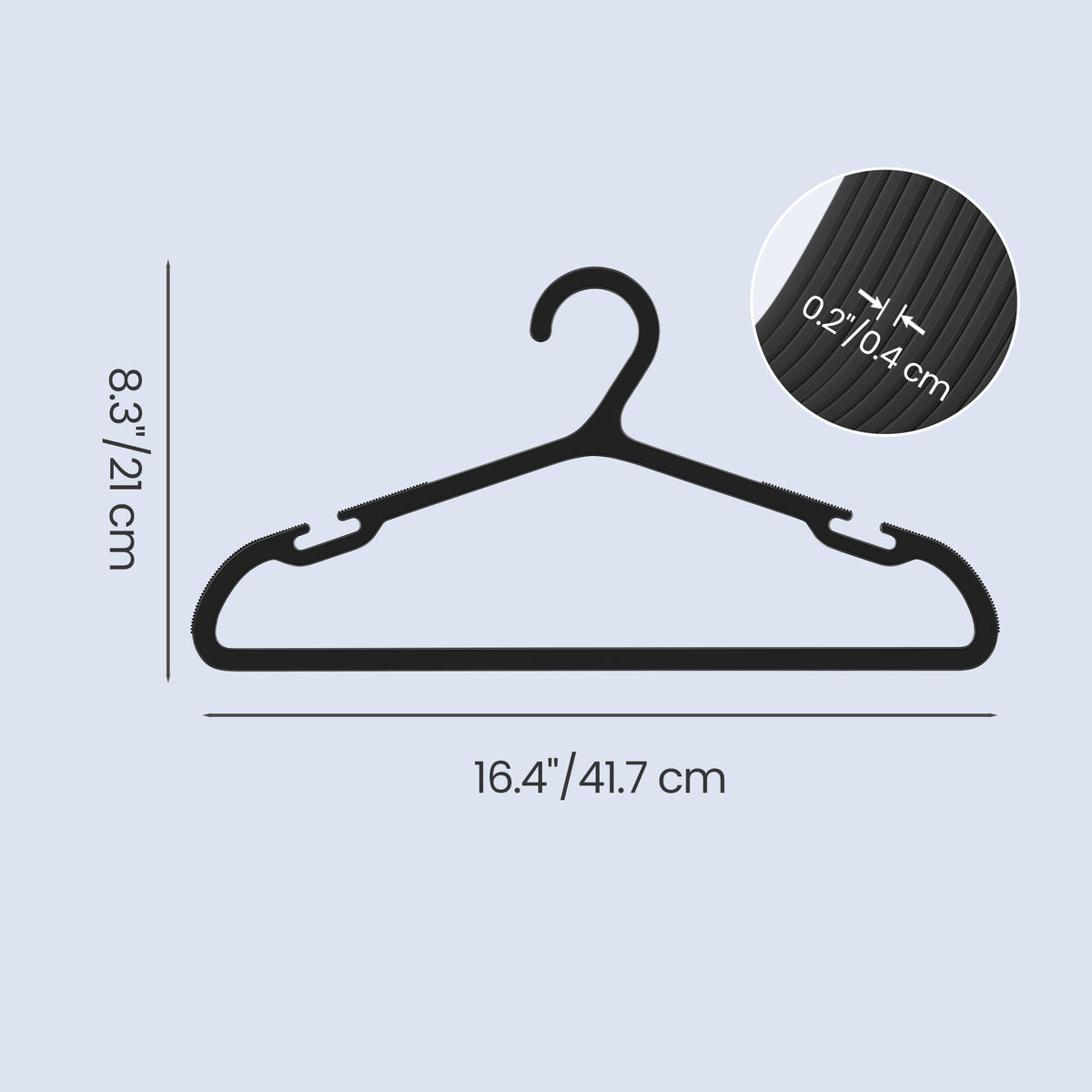 LEDREM PP Plastic Clothes Hangers 50 Pack, Slim Space-Saving Coat Hangers with Shoulder Notches, 16.4 Inches, Black