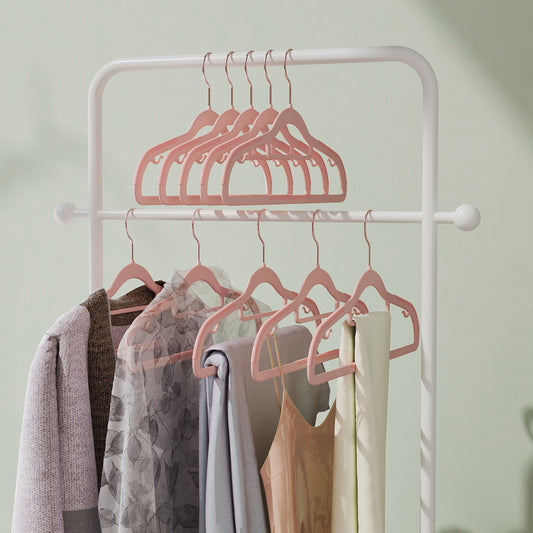 50-Pack Heavy-Duty Slim Plastic Coat Hangers with Non-Slip Grips, 360° Swivel Rose Gold Hooks, Space-Saving Design for Jackets, Pants & Delicates ,Light Pink