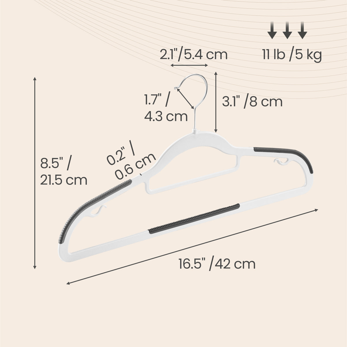 LEDREM Plastic Clothes Hangers 50 Pack, Non-Slip Space-Saving Design with 360° Swivel Hook, 42 x 21.5 x 0.6 cm, White