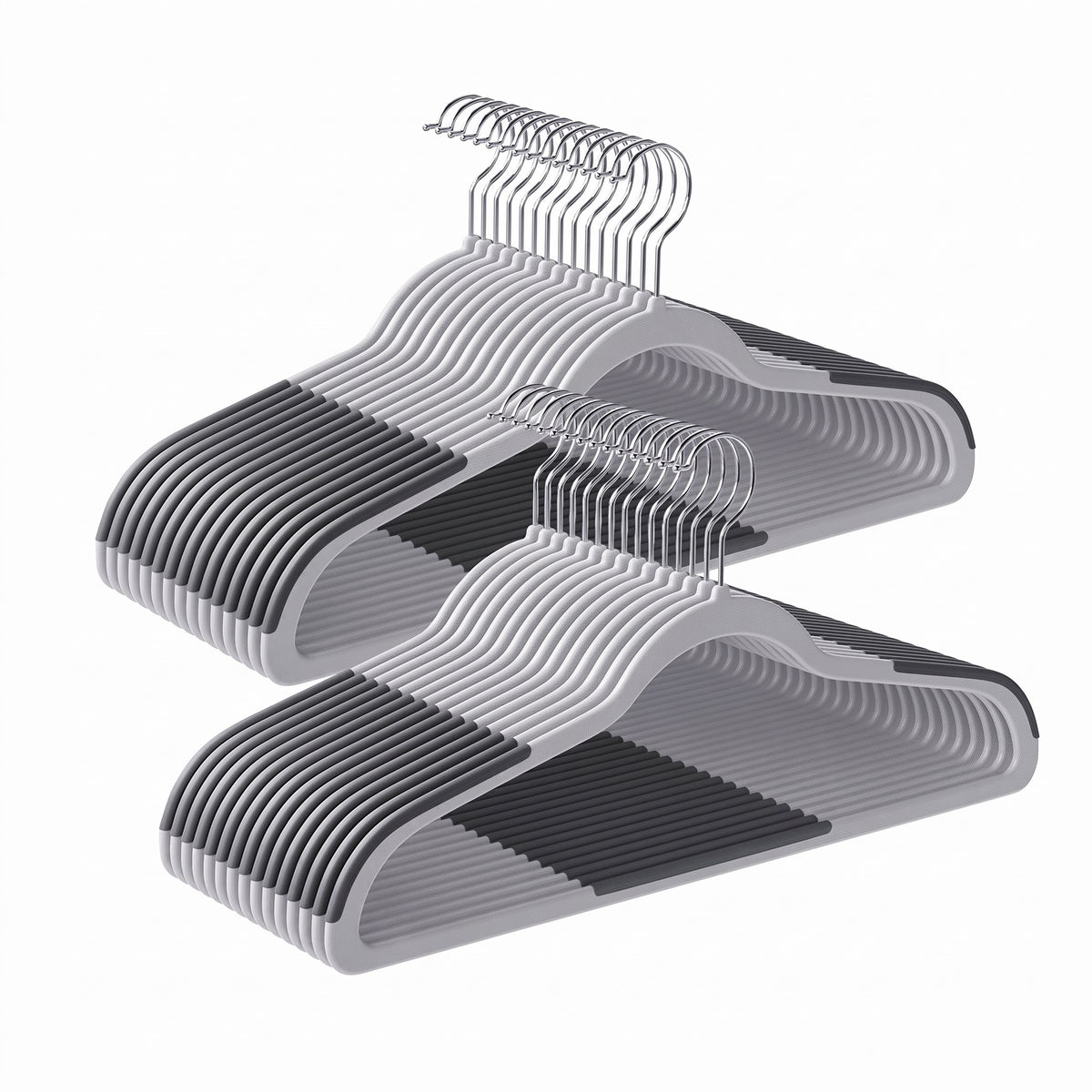 LEDREM Non-Slip Plastic Clothes Hangers 30 Pack, Space-Saving with 360° Swivel Hook, 17.7 x 8.7 x 0.2 Inches, Gray and Silver