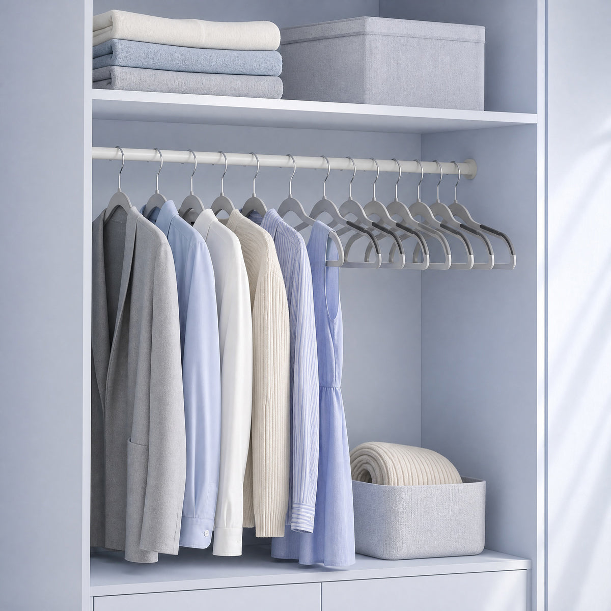 LEDREM Non-Slip Plastic Clothes Hangers 30 Pack, Space-Saving with 360° Swivel Hook, 17.7 x 8.7 x 0.2 Inches, Gray and Silver
