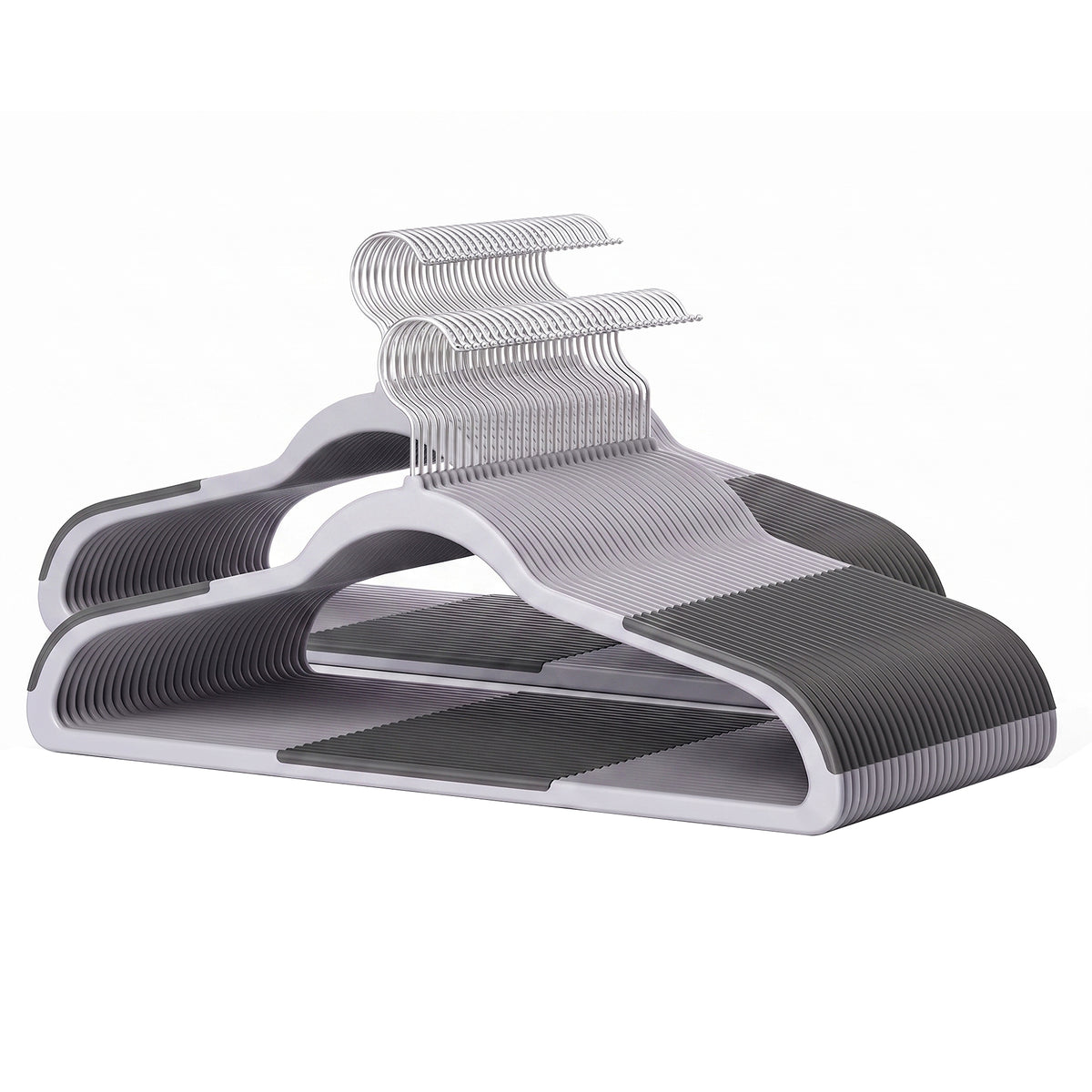 LEDREM Non-Slip Plastic Clothes Hangers 50 Pack, Space-Saving with 360° Swivel Hook, 17.7 x 8.7 x 0.2 Inches, Gray