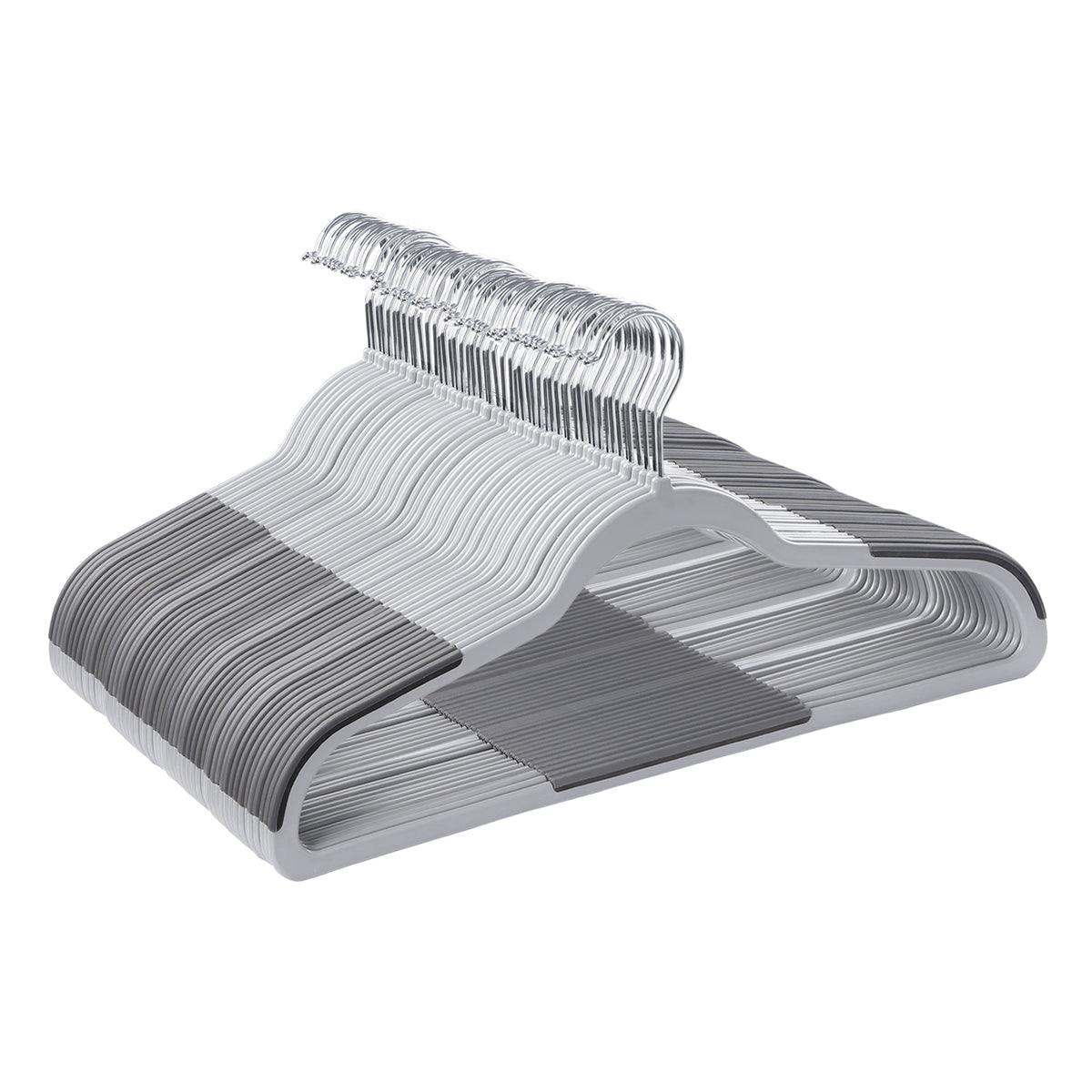 LEDREM Non-Slip Plastic Clothes Hangers 50 Pack, Space-Saving with 360° Swivel Hook, 17.7 x 8.7 x 0.2 Inches, Gray