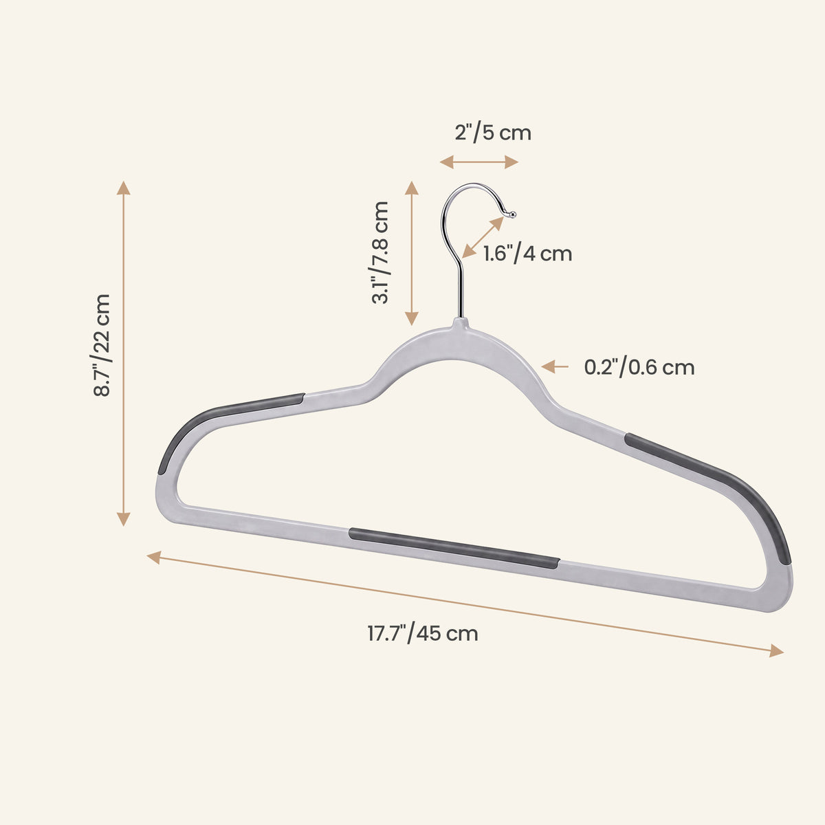 LEDREM Non-Slip Plastic Clothes Hangers 50 Pack, Space-Saving with 360° Swivel Hook, 17.7 x 8.7 x 0.2 Inches, Gray
