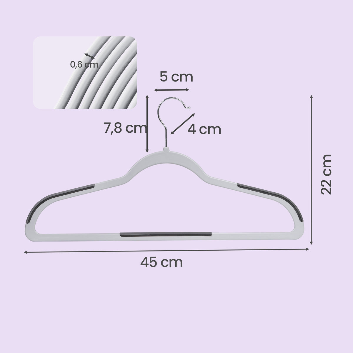 LEDREM Non-Slip Plastic Clothes Hangers 50 Pack, Space-Saving with 360° Swivel Hook, 17.7 x 8.7 x 0.2 Inches, Gray