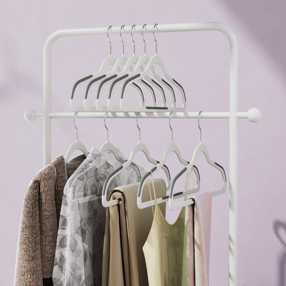 LEDREM Non-Slip Plastic Clothes Hangers 50 Pack, Space-Saving with 360° Swivel Hook, 17.7 x 8.7 x 0.2 Inches, Gray