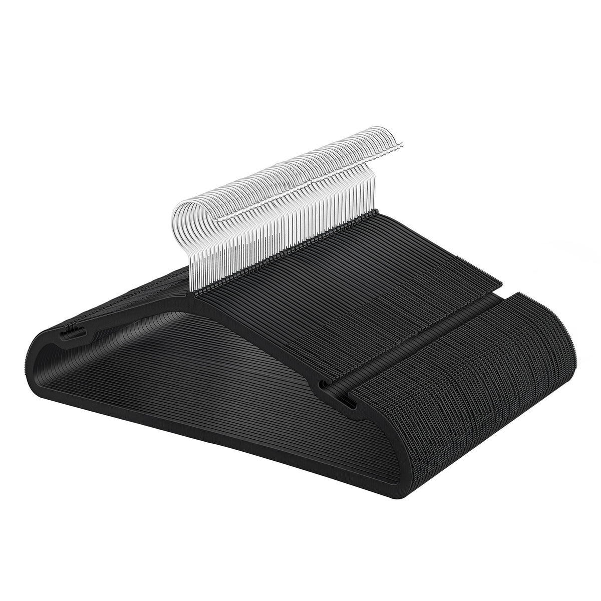 LEDREM Heavy-Duty Plastic Coat Hangers 50 Pack, Space-Saving with Non-Slip Notches, 16.4 x 0.2 x 8.4 inches, Black