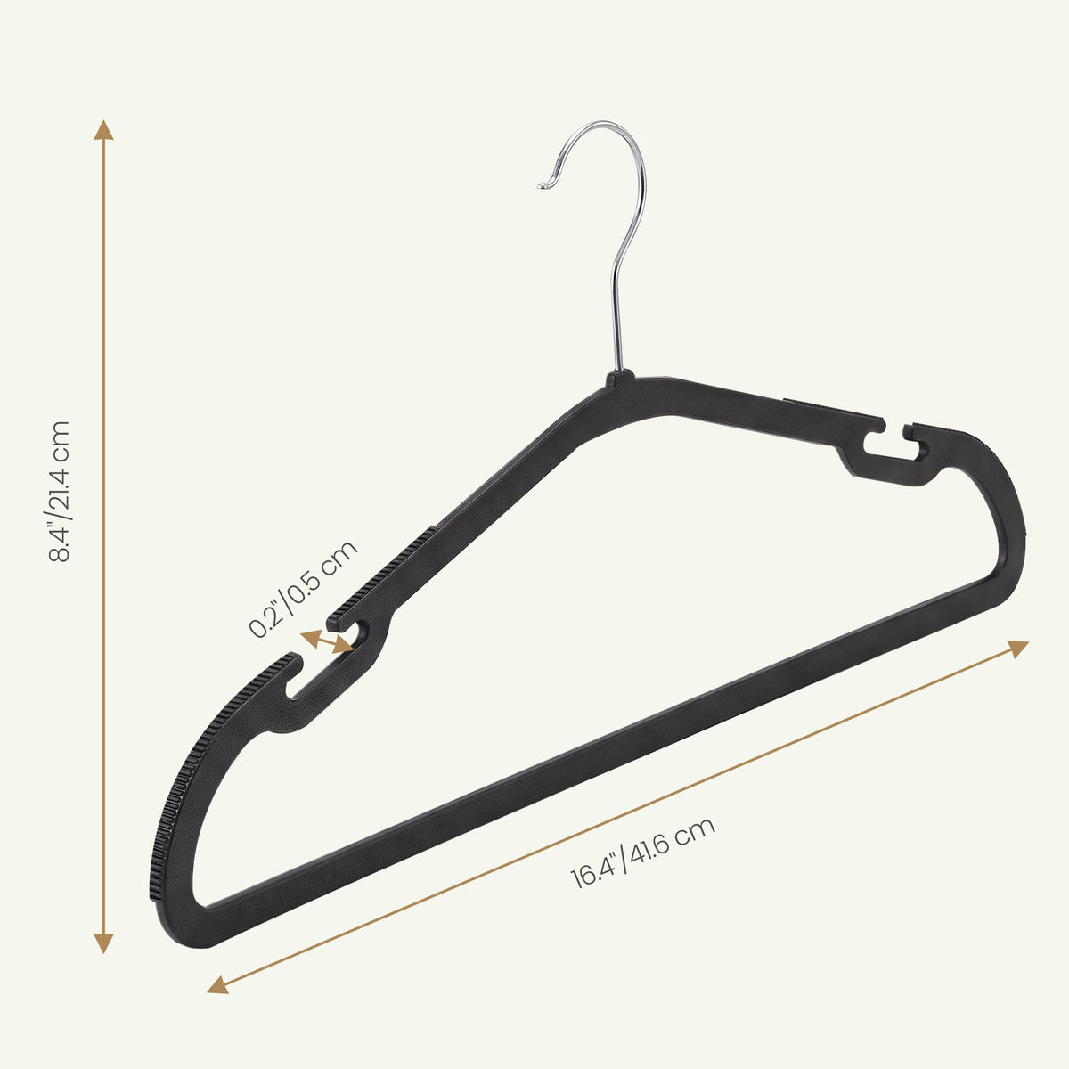 LEDREM Heavy-Duty Plastic Coat Hangers 50 Pack, Space-Saving with Non-Slip Notches, 16.4 x 0.2 x 8.4 inches, Black
