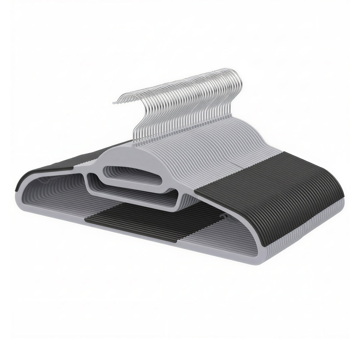 LEDREM Set of 50 Hangers, Heavy-Duty Steel,ABS Plastic,TPE Rubber Coat Hangers, Space-Saving, Hook, Gray and Silver