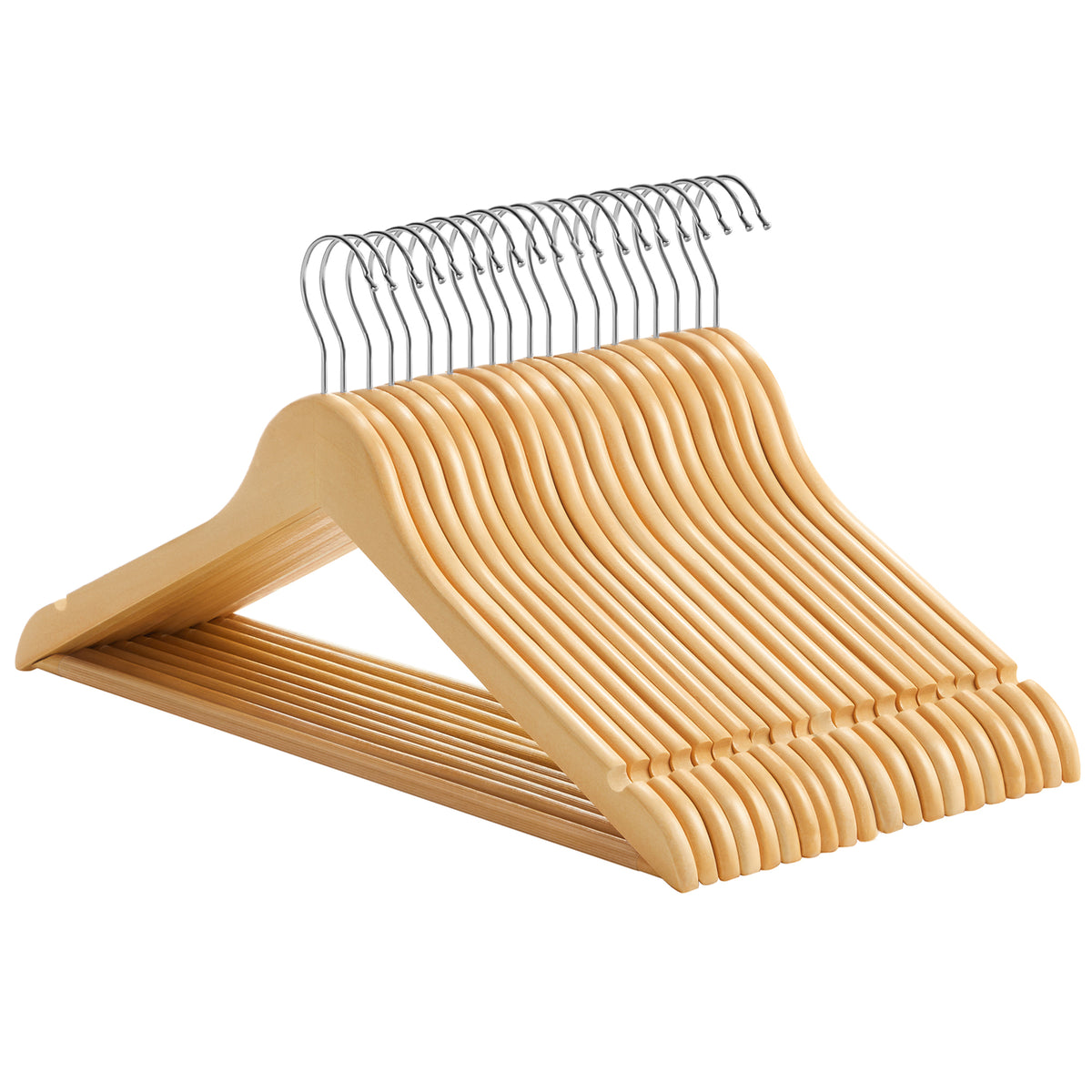 LEDREM Solid Wood Hanger, Set of 20, with Shoulder Grooves, for Suits, Shirts, Coats, Yellow and Silver