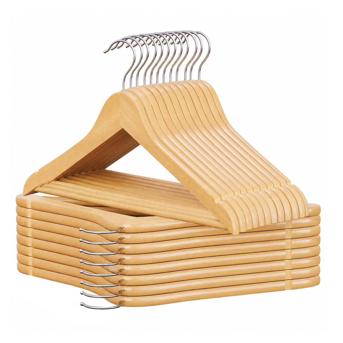 LEDREM Solid Wood Hanger, Set of 20, with Shoulder Grooves, for Suits, Shirts, Coats, Yellow and Silver