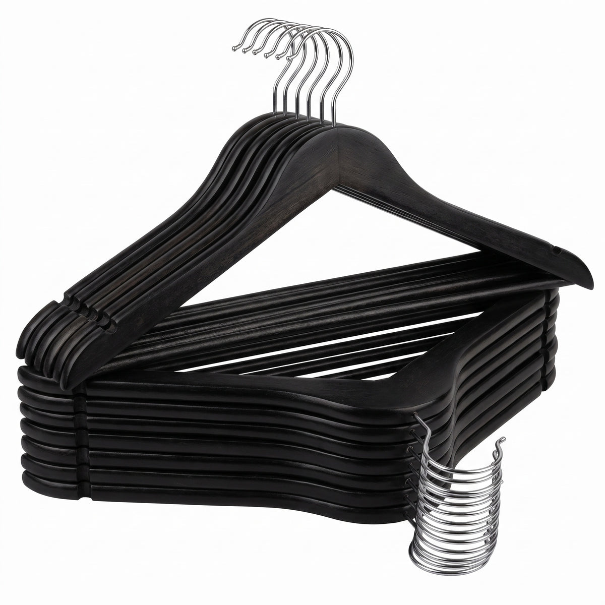 LEDREM Solid Wood Hanger, Set of 20, with Shoulder Grooves, for Suits, Shirts, Coats, Black and Silver