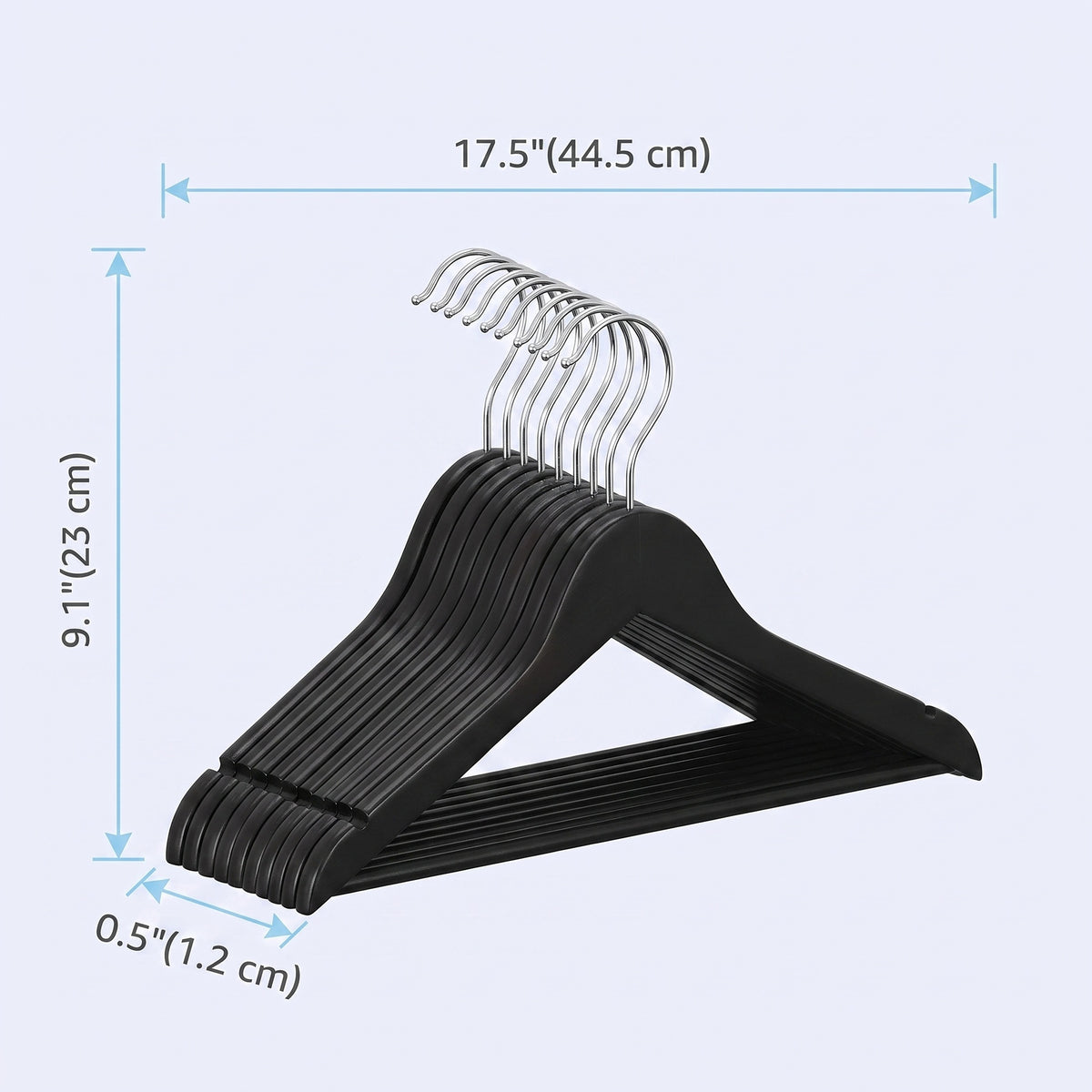 LEDREM Solid Wood Hanger, Set of 20, with Shoulder Grooves, for Suits, Shirts, Coats, Black and Silver