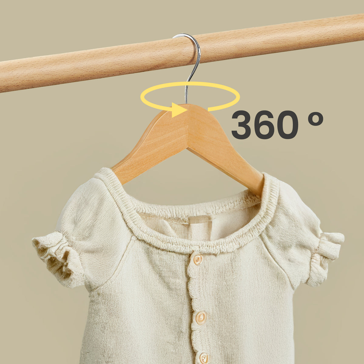 LEDREM Set of 10 Kids Hangers, Maple Wood Children Hangers, with Shoulder Notches and Pants Bar, Swivel Hooks, Natural and Silver