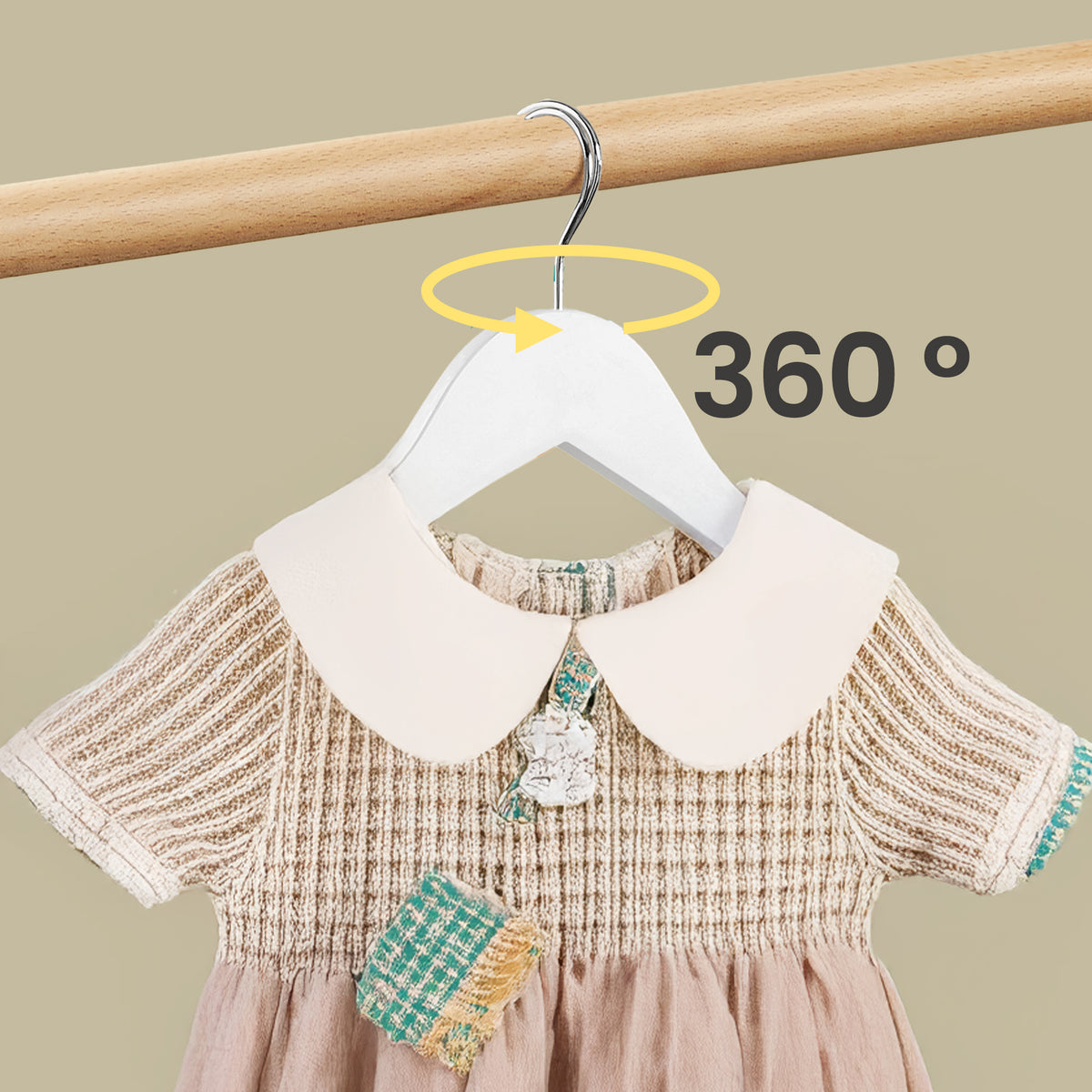 LEDREM Kids Wooden Hangers 20 Pack, Solid Wood Coat Hangers with Pants Bar and Swivel Hooks, 12.8 x 7.9 x 0.5 Inches, White and Silver
