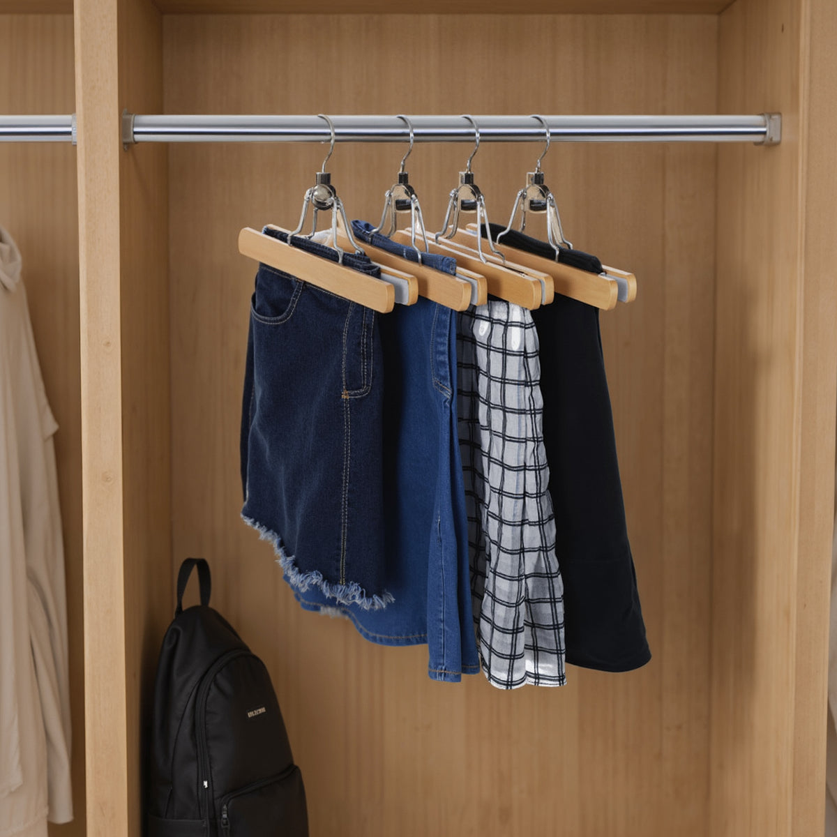 LEDREM Wooden Pants Hangers 12 Pack with Adjustable Anti-Slip Clips, 9.8 x 6.7 x 0.9 inches, Yellow