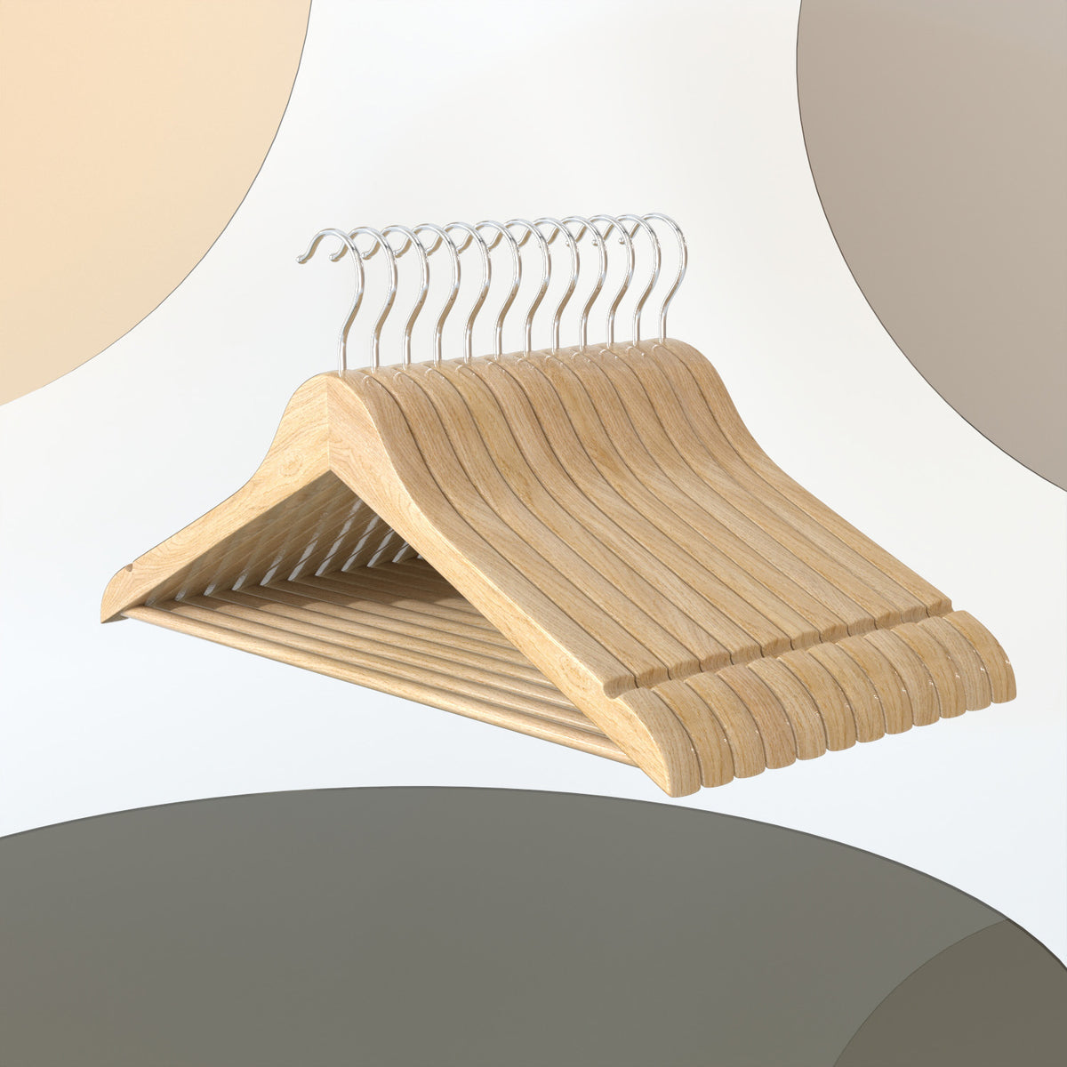 LEDREM Wooden Hangers 12 Pack with 360° Swivel Hooks, 16.9 x 8.3 x 0.5 Inches, Yellow and Beige