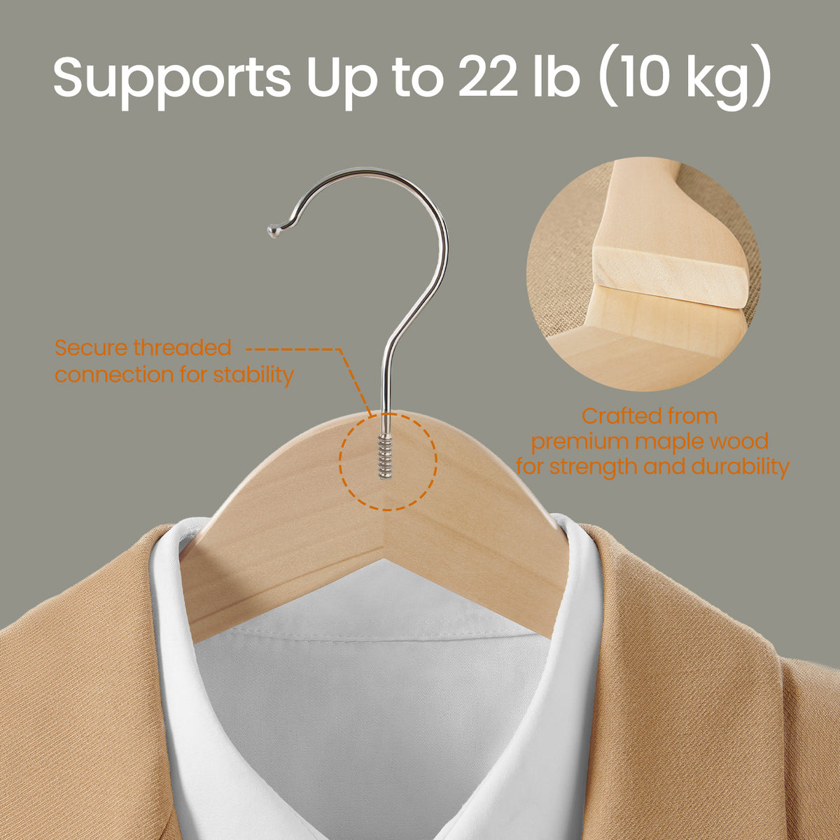 LEDREM Wooden Hangers 12 Pack with 360° Swivel Hooks, 16.9 x 8.3 x 0.5 Inches, Yellow and Beige
