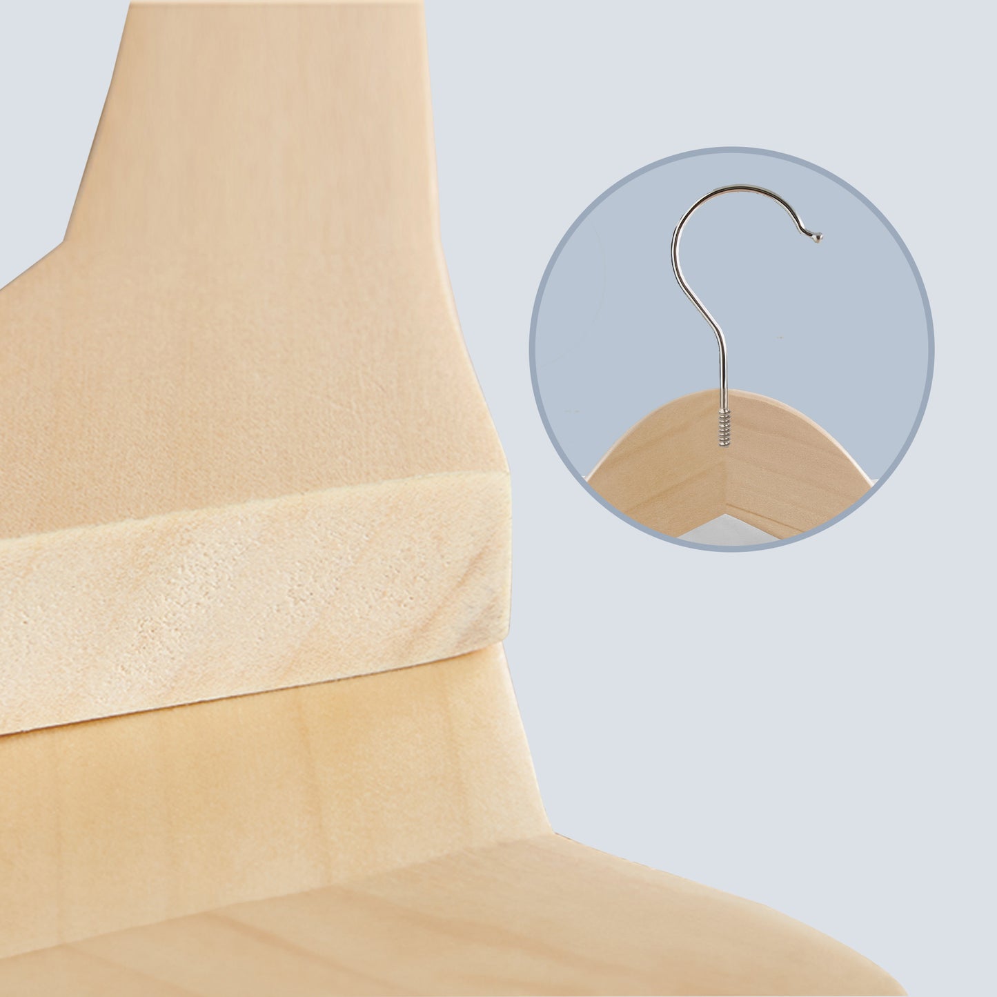 Pack of 24 Wooden Hangers with Pants Bar, Non-Slip Coat Hangers with 360° Swivel Hooks for Jackets and Shirts, Natural Wood