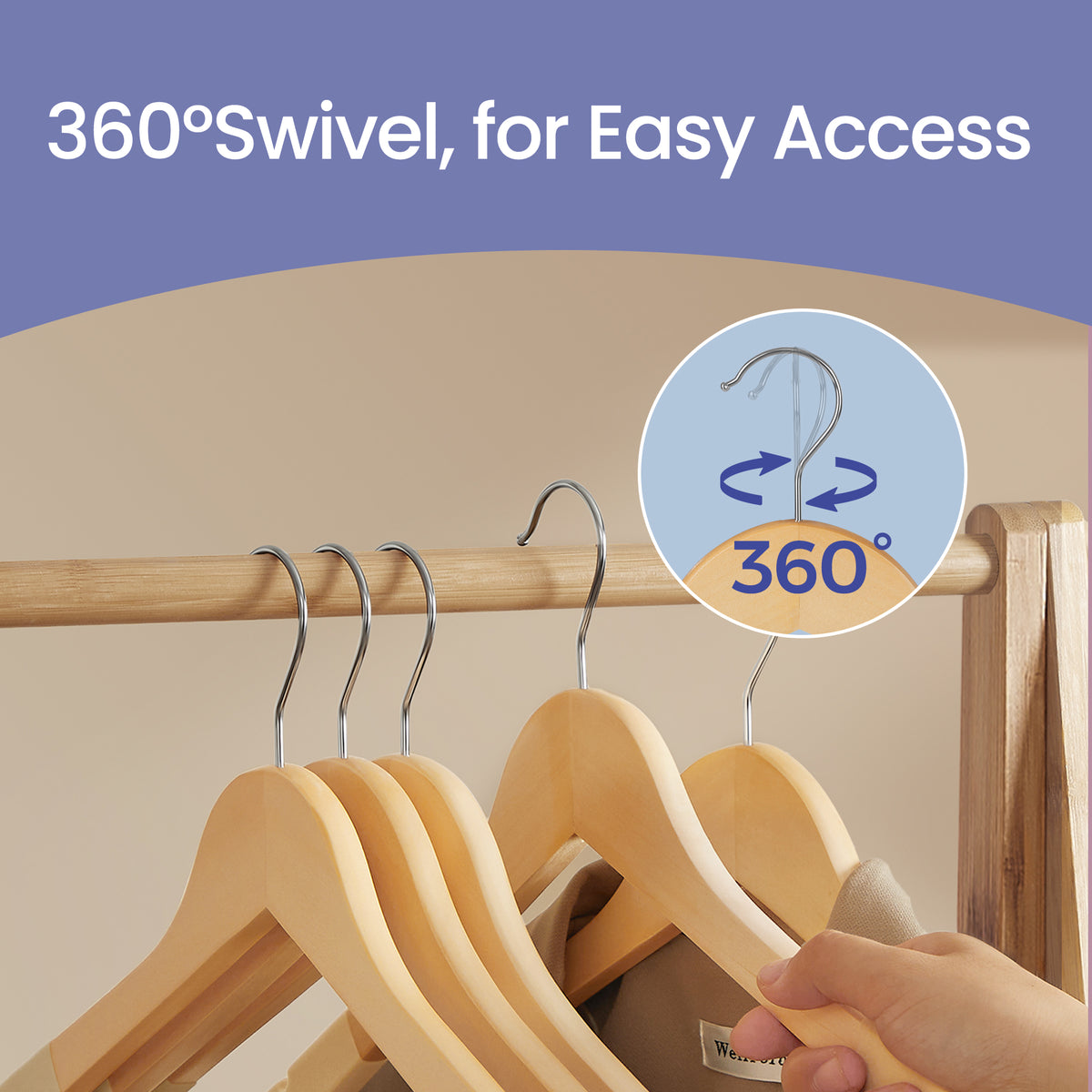 ubber Coated Wooden Hangers, 20-Pack Clothes Wood Hangers, Non-Slip Coat Hangers, Rubber Hangers with Shoulder Grooves and 360° Swivel Hook, Natural