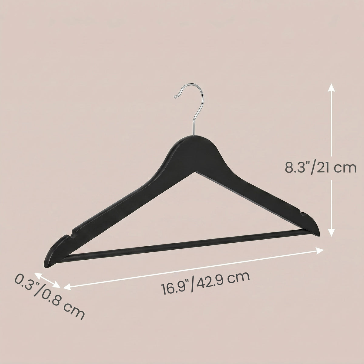 LEDREM Wooden Hangers 30 Pack, Space Saving Coat Hangers with Notches, 16.9 x 3.1 x 8.3 Inches, Black