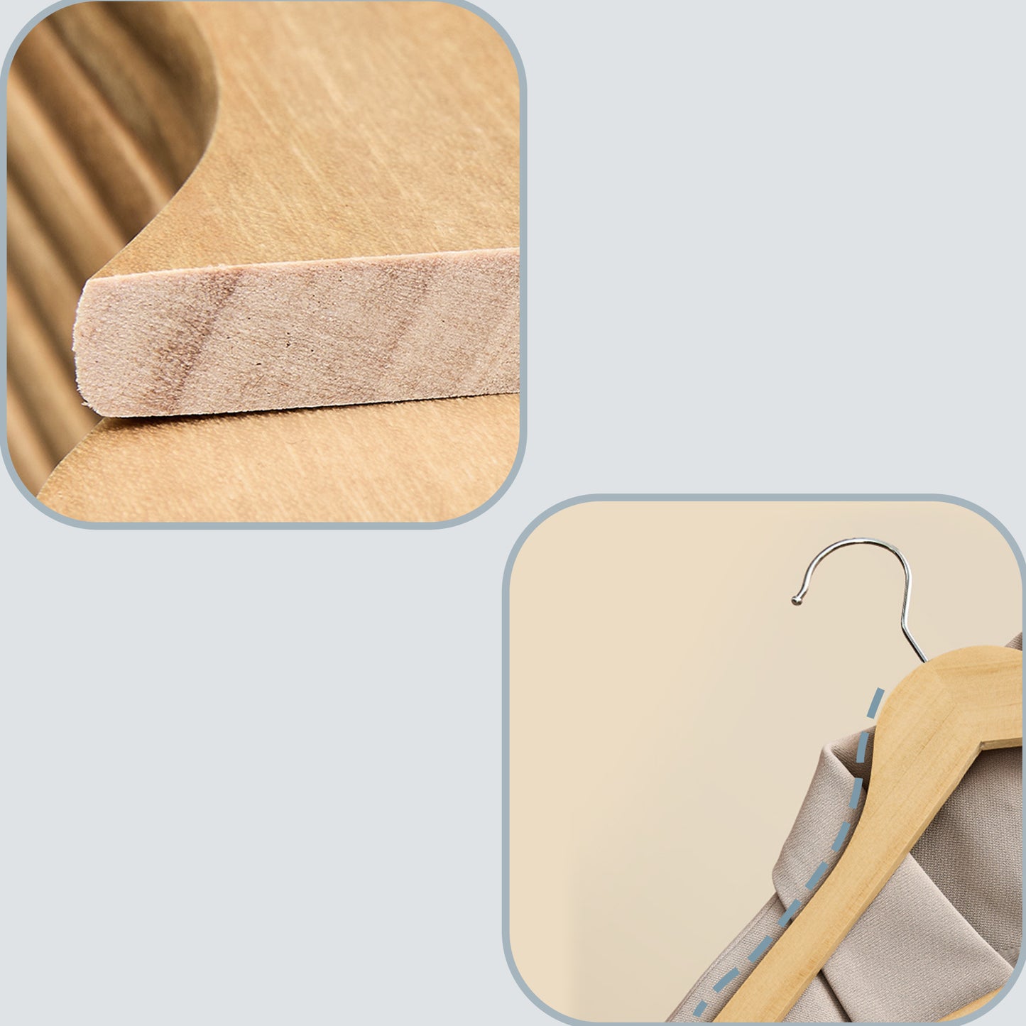 Pack of 30 Solid Birch Wood Hangers with Pants Bar, 360° Swivel Hooks, Space Saving Design for Shirts and Coats, Natural Beige