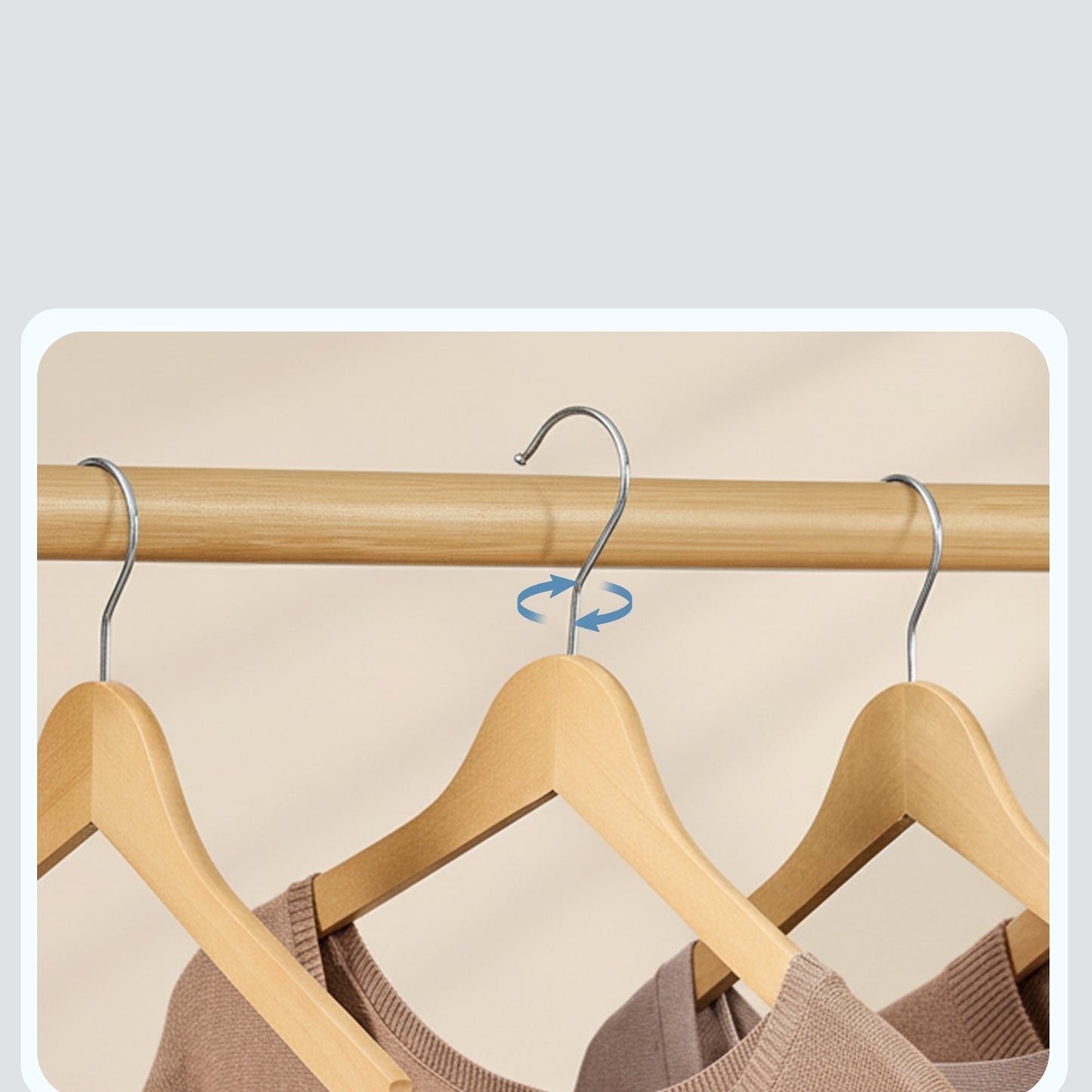 Pack of 30 Solid Birch Wood Hangers with Pants Bar, 360° Swivel Hooks, Space Saving Design for Shirts and Coats, Natural Beige