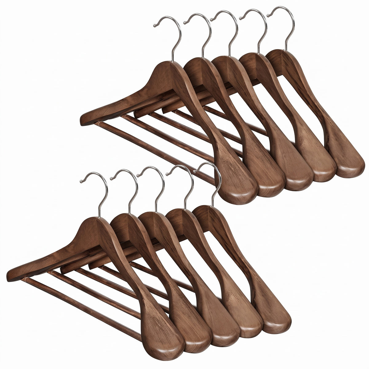 Wooden Suit Hangers 10 Pack, Extra Wide Shoulders with Non-Slip Bar, 17.5 x 2.2 x 9.1 Inches, Walnut