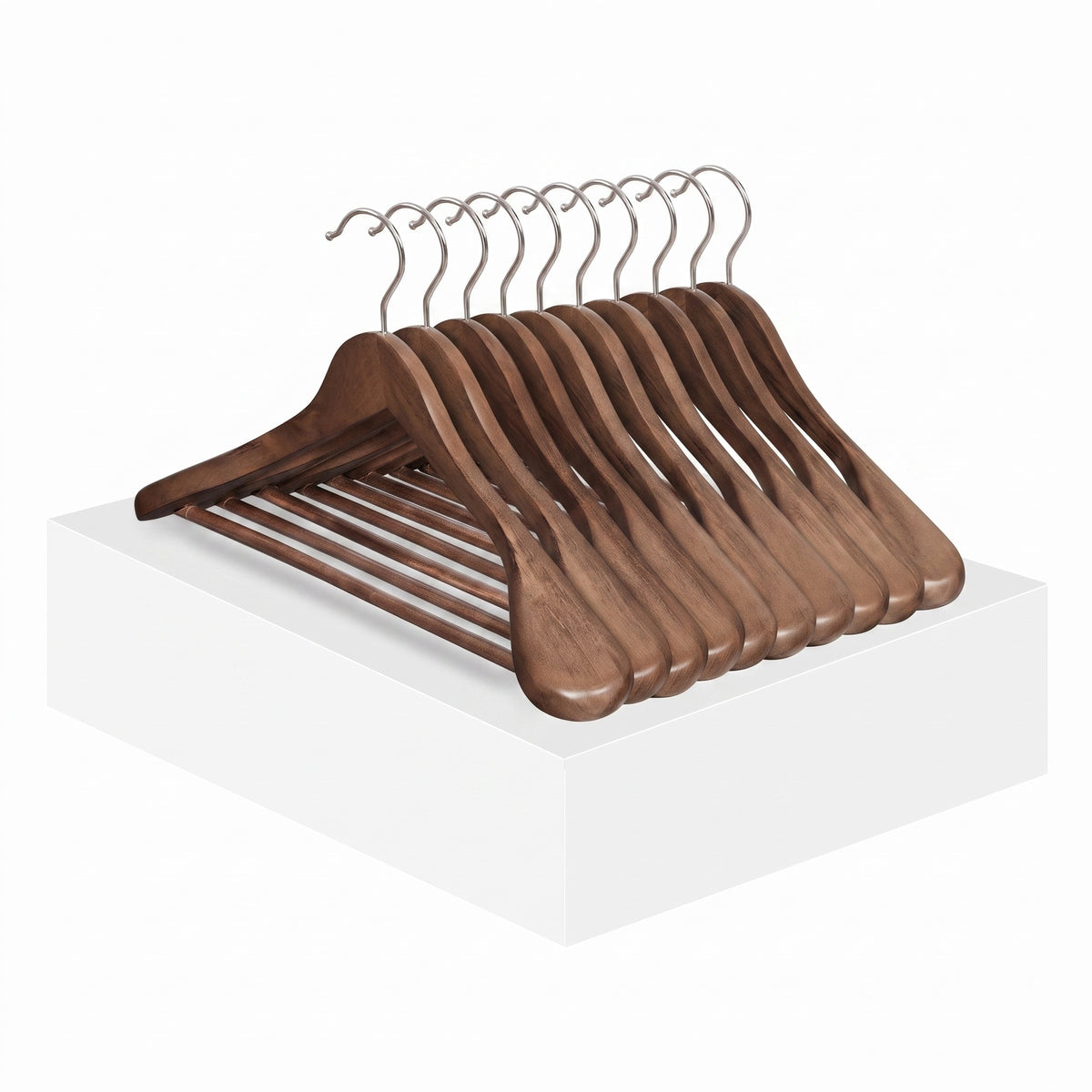 Wooden Suit Hangers 10 Pack, Extra Wide Shoulders with Non-Slip Bar, 17.5 x 2.2 x 9.1 Inches, Walnut