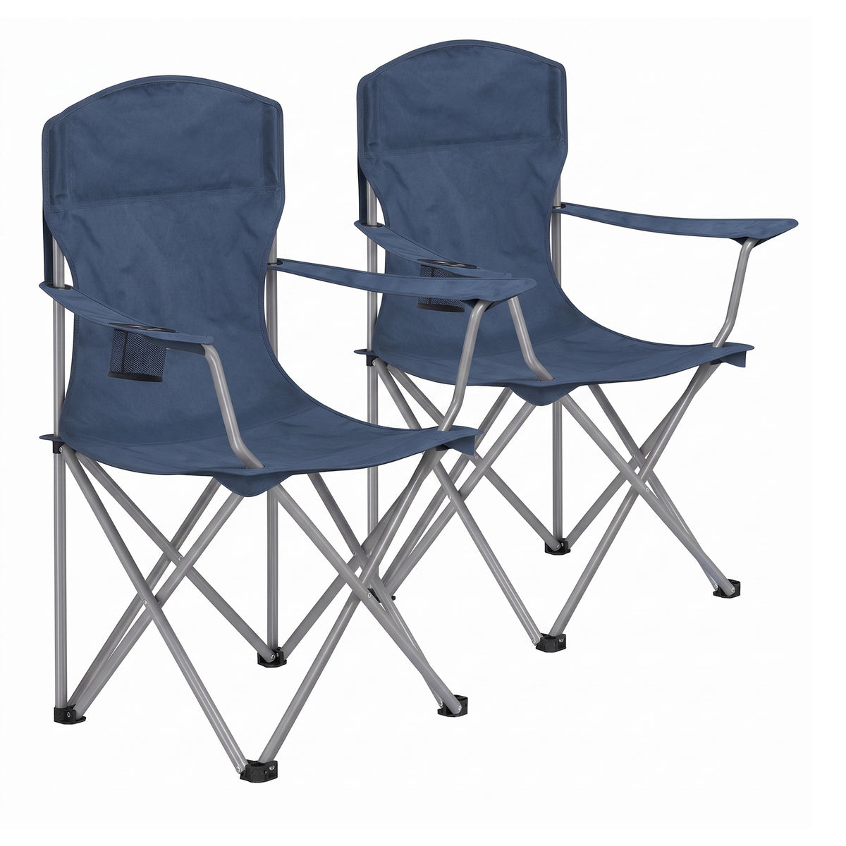 LEDREM Pair of Portable Outdoor Chairs, Heavy Duty Folding Chairs with Cup Holder, for Garden, Camping, Fishing, Blue