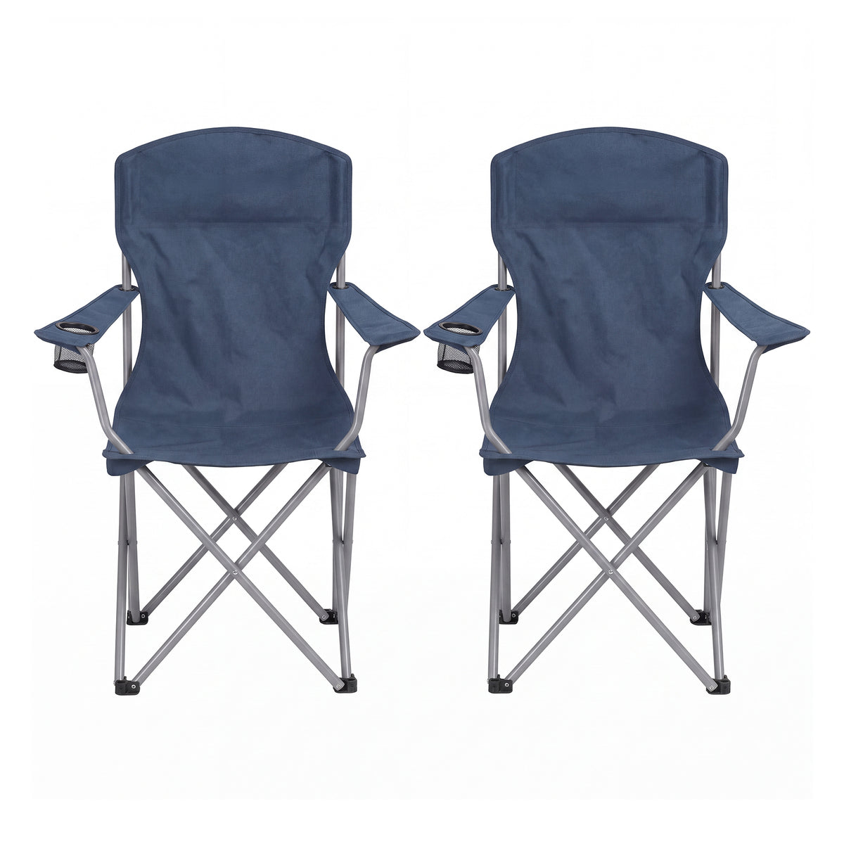 LEDREM Pair of Portable Outdoor Chairs, Heavy Duty Folding Chairs with Cup Holder, for Garden, Camping, Fishing, Blue