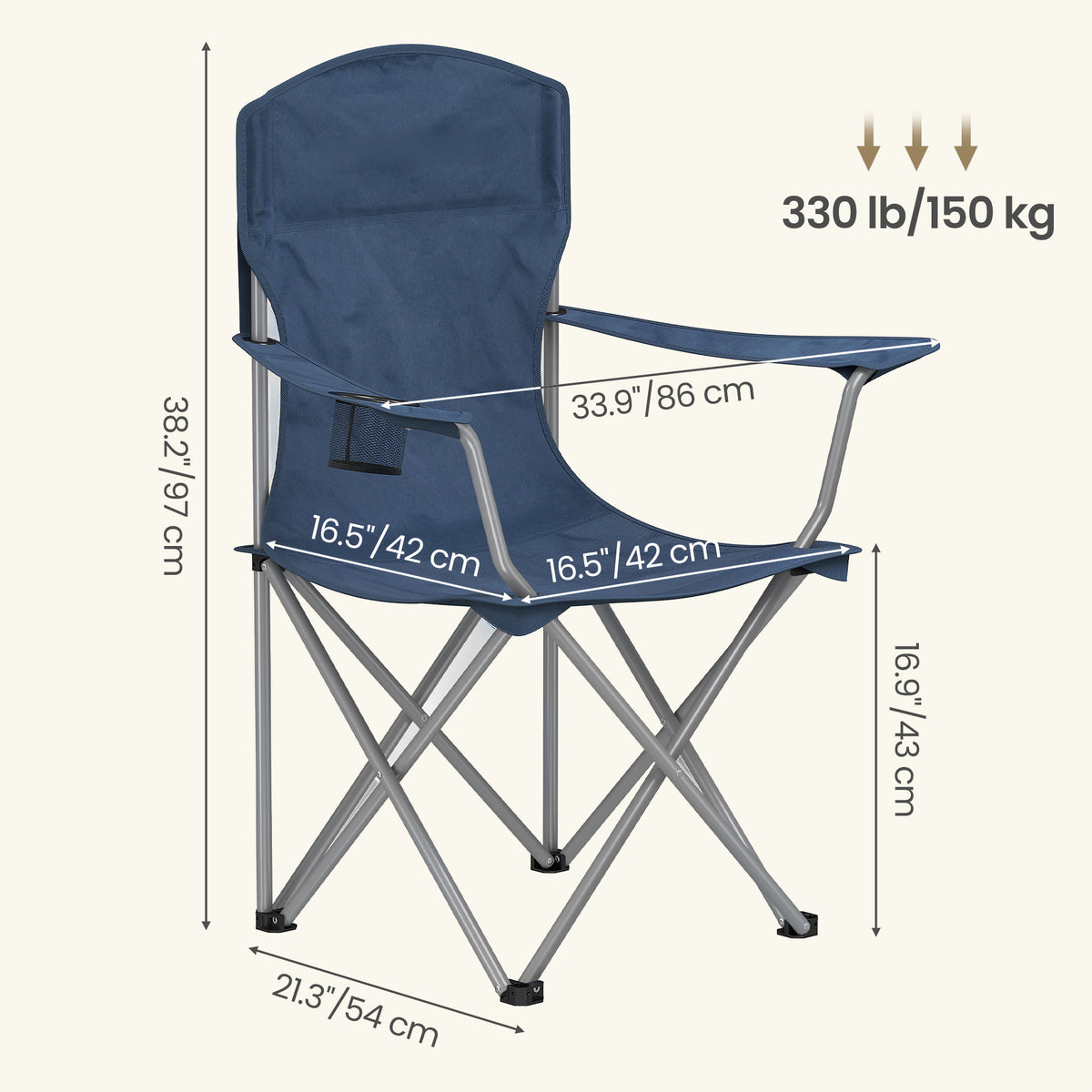 LEDREM Pair of Portable Outdoor Chairs, Heavy Duty Folding Chairs with Cup Holder, for Garden, Camping, Fishing, Blue