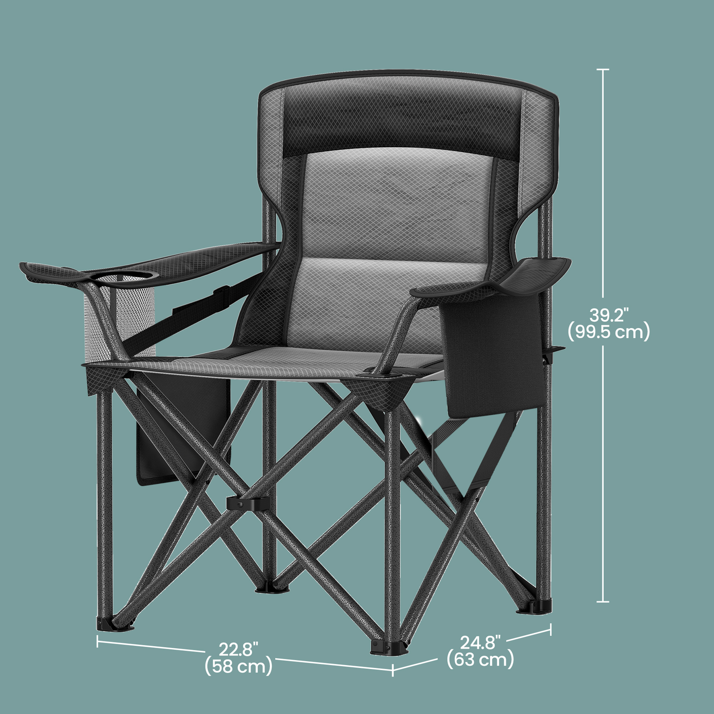 Oversized Folding Camping Chair with Cooler Bag, Adjustable Lumbar Support and Armrests, Heavy-Duty 450 lb Capacity, Ink Black
