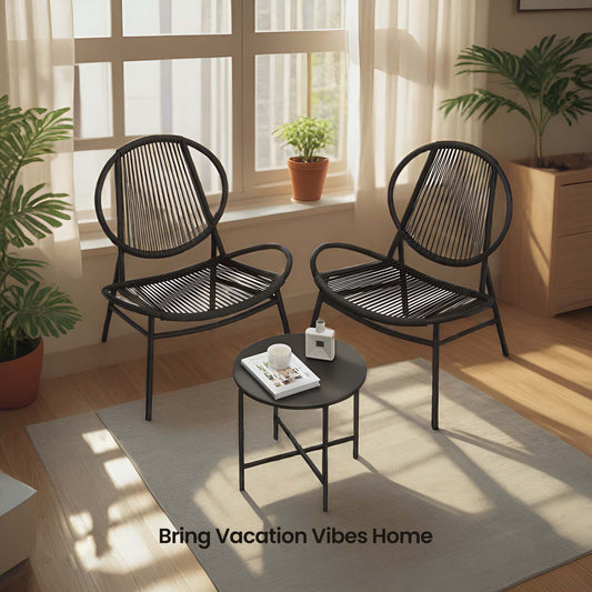 3-Piece Acapulco Bistro Set, 2 Chairs & Side Table, 286lb Capacity, Indoor, Outdoor Patio Furniture for Balcony, Ink Black