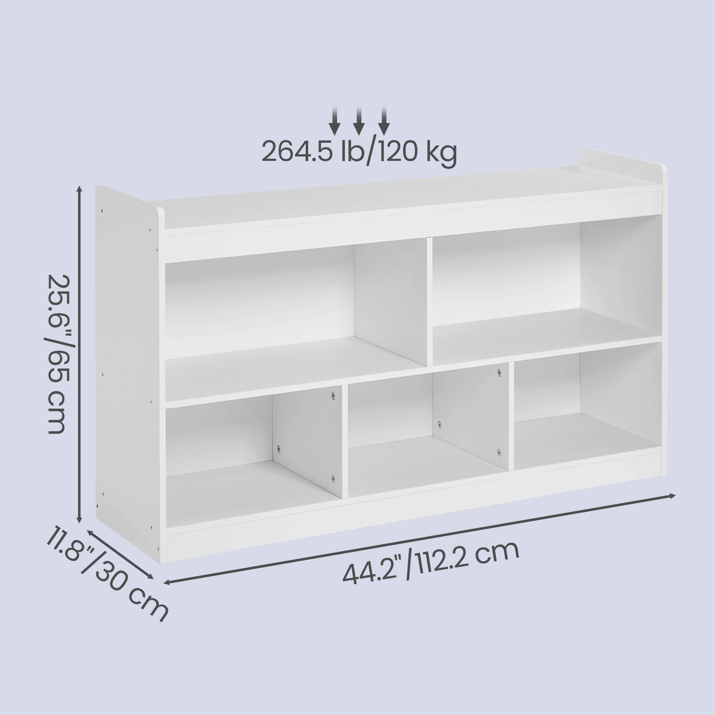 Montessori Storage Shelf with 5 Open Compartments for Playroom, 44.2 x 11.8 x 25.6 Inches, White
