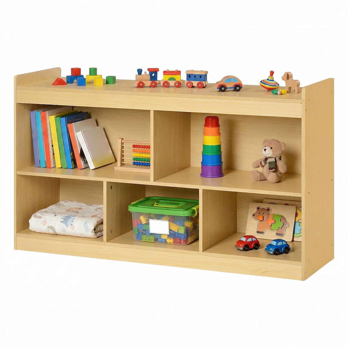 Montessori Kids' Toy Storage Shelf with 5 Open Compartments for Playroom, 44.2 x 11.8 x 25.6 Inches, Yellow