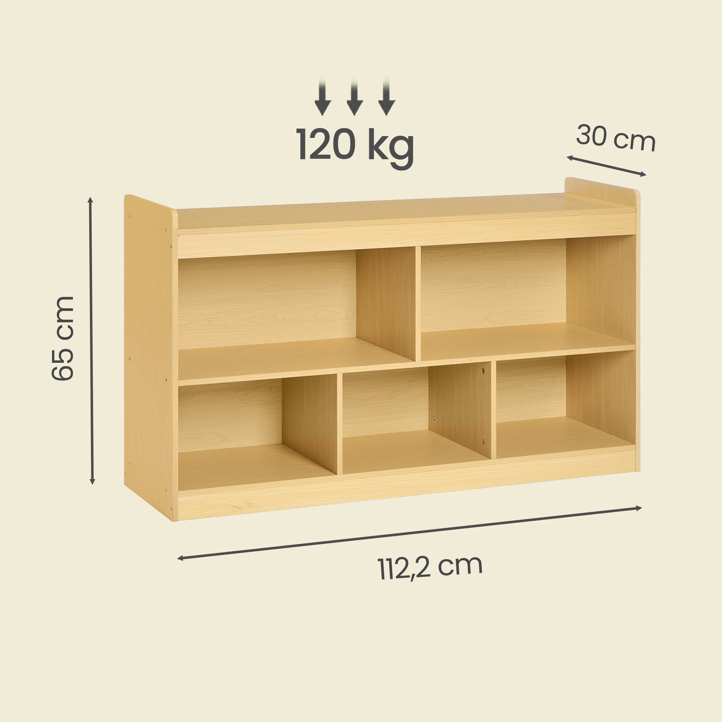 Montessori Kids' Toy Storage Shelf with 5 Open Compartments for Playroom, 44.2 x 11.8 x 25.6 Inches, Yellow