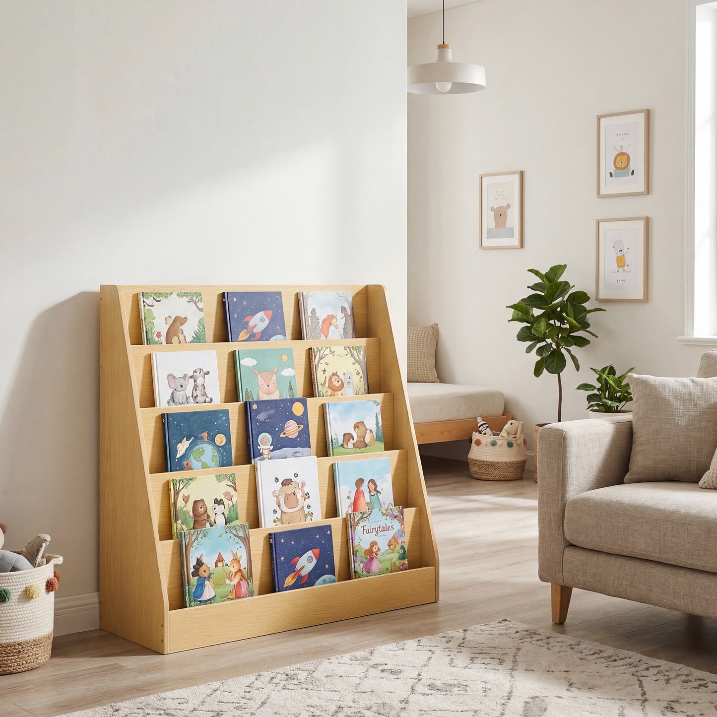Children’s Bookshelf, Montessori 5-Tier Book Display Rack, Bookcase for Kids Room, Beige