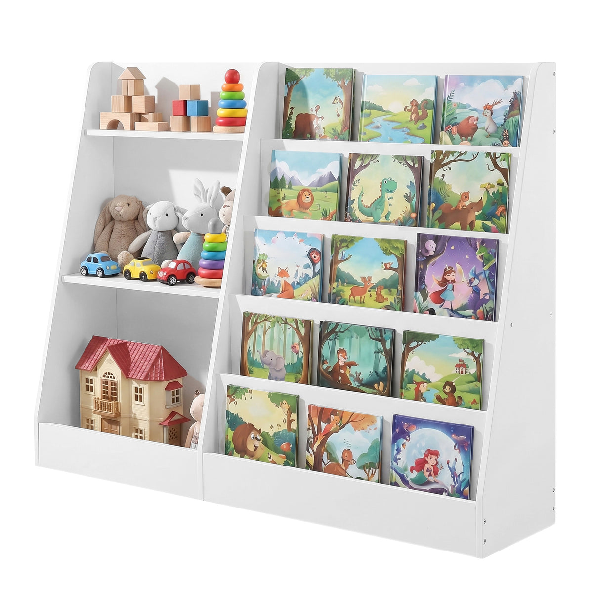Kids Bookcase, 5-Tier Front-Facing Montessori Bookshelf, 40.8 x 11.8 x 31.5 inches, White