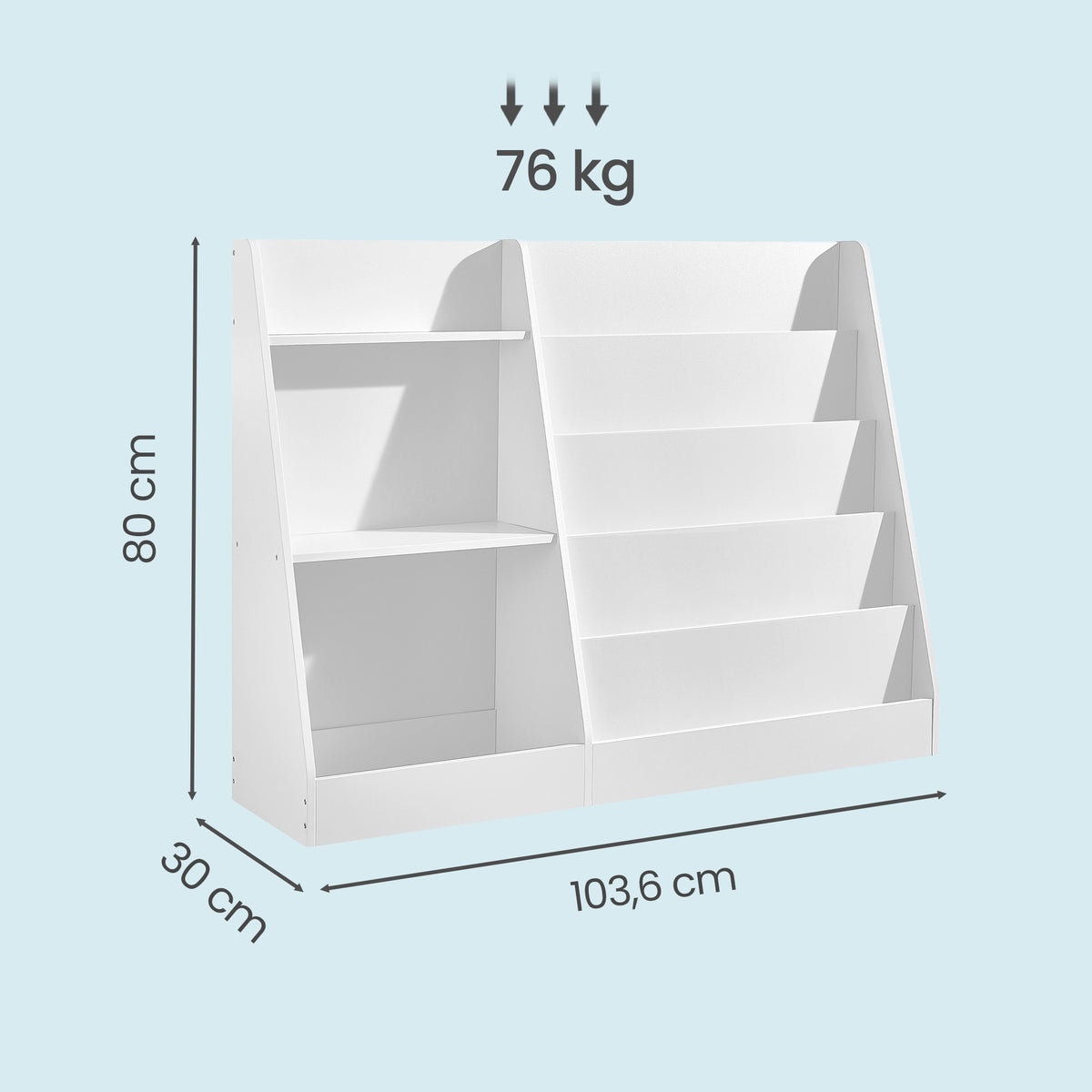 Kids Bookcase, 5-Tier Front-Facing Montessori Bookshelf, 40.8 x 11.8 x 31.5 inches, White