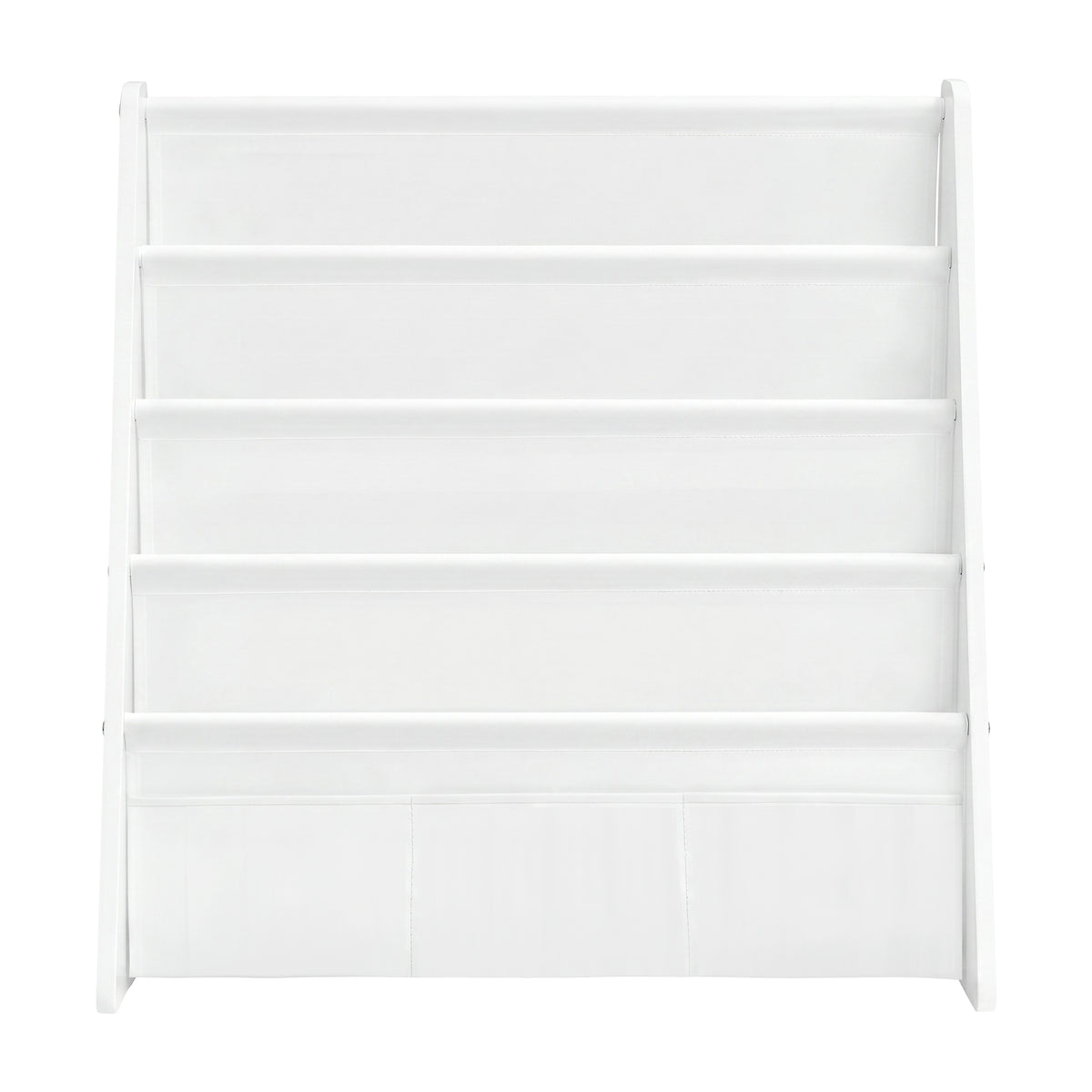LEDREM Kids Bookshelf, 4-Tier Fabric Sling Bookcase for Playroom, 24.6 x 9.8 x 23.6 Inches, White
