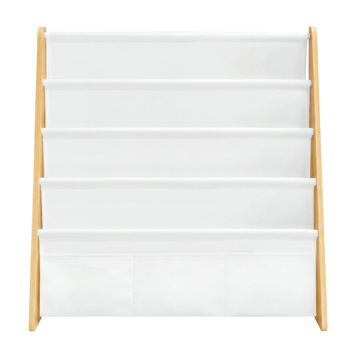 LEDREM Kids Bookshelf, 4-Tier Fabric Sling Bookcase for Playroom, 24.6 x 9.8 x 23.6 Inches, Yellow and White
