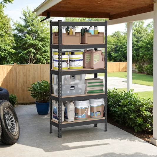 5-Tier Heavy-Duty Storage Shelves, 2310 lb Capacity, Boltless Adjustable Shelving Unit, 11.8" x 29.5" x 59.1", for Garage Basement Study, Dividable into 2 Units, Black,Natural Beige