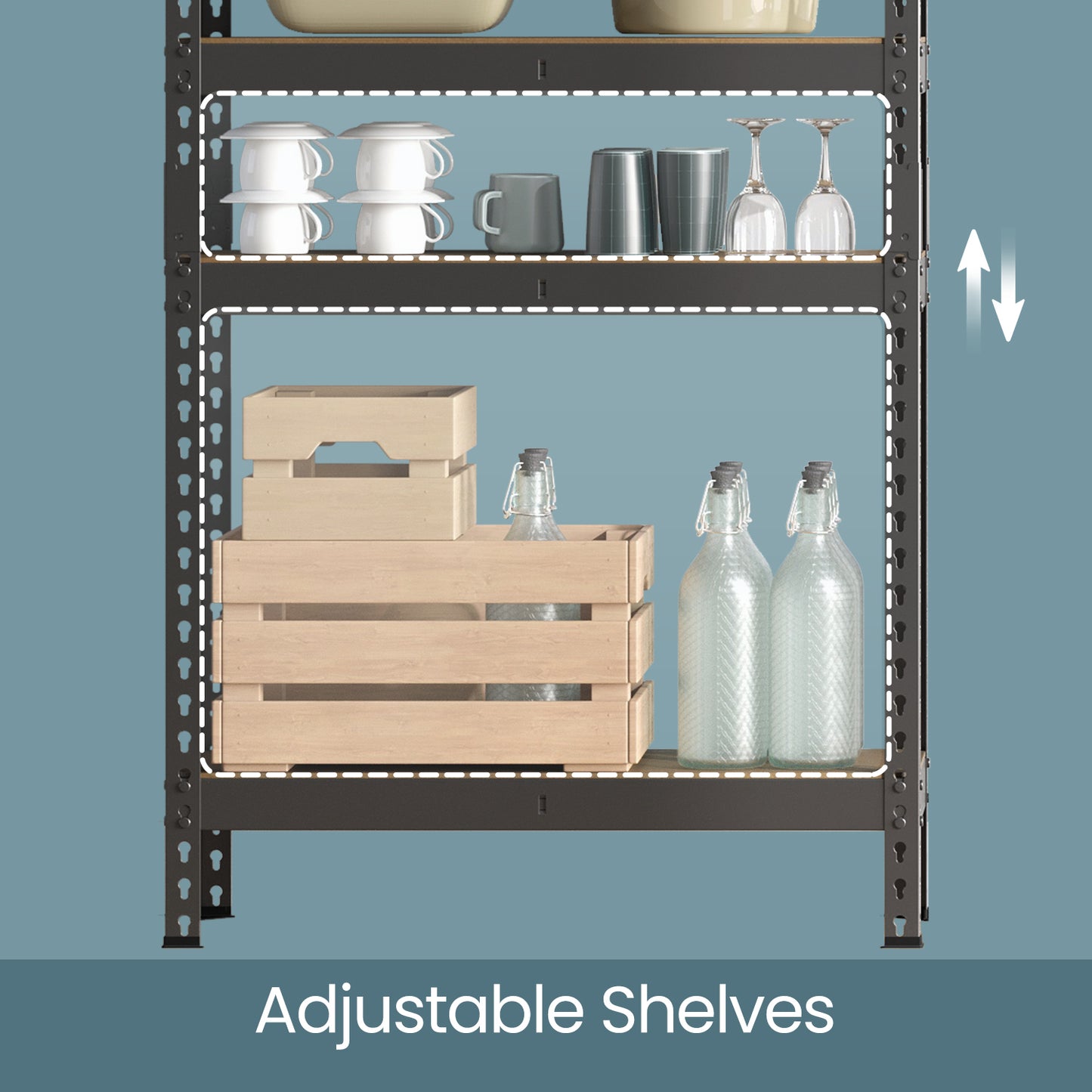 5-Tier Heavy-Duty Storage Shelves, 2310 lb Capacity, Boltless Adjustable Shelving Unit, 11.8" x 29.5" x 59.1", for Garage Basement Study, Dividable into 2 Units, Black,Natural Beige
