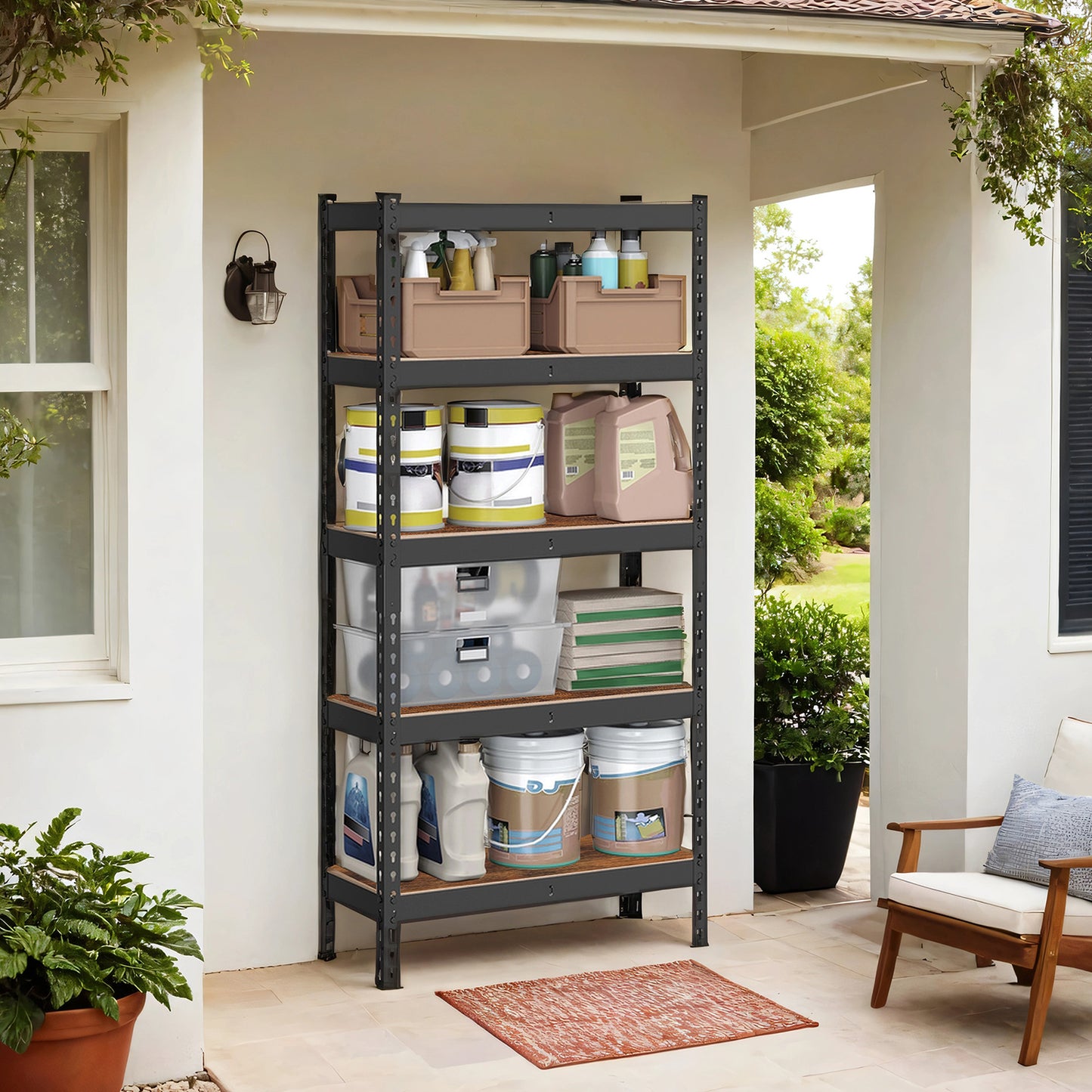 5-Tier Heavy-Duty Storage Shelves, Boltless Adjustable Shelving Unit, 2310 lb Capacity, for Garage Basement Shed, 59.1 x 29.5 x 11.8 Inches, Rustic Brown & Black