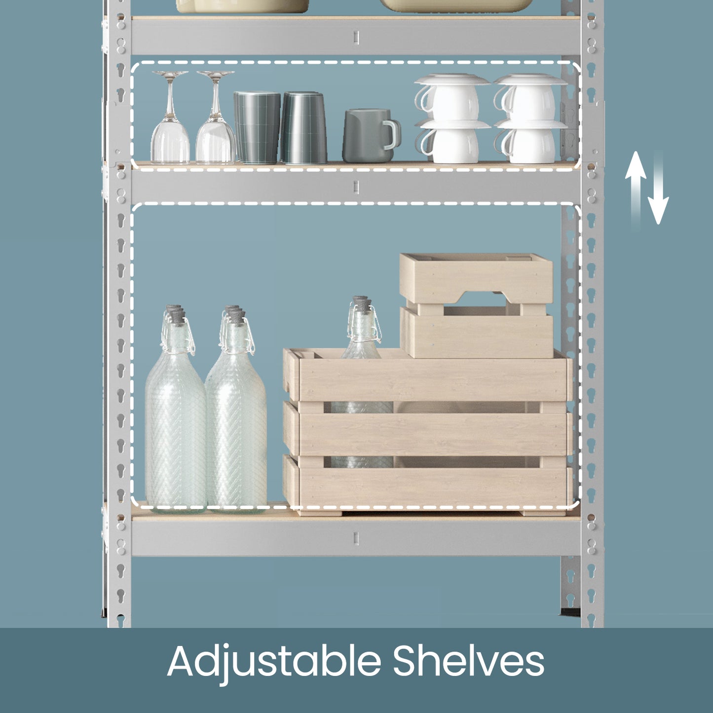 5-Tier Heavy-Duty Storage Shelves, 2310 lb Capacity, Garage，Basement Use, Boltless Adjustable Shelving Unit, 11.8" x 29.5" x 59.1", Divisible into 2 Units, Silver & Beige