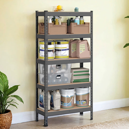5-Tier Heavy Duty Storage Shelves, 2310 lb Capacity, Boltless Adjustable Shelving Unit, 11.8"x29.5"x59.1", for Garage Basement Study, 2-in-1 Design, Gray,Beige